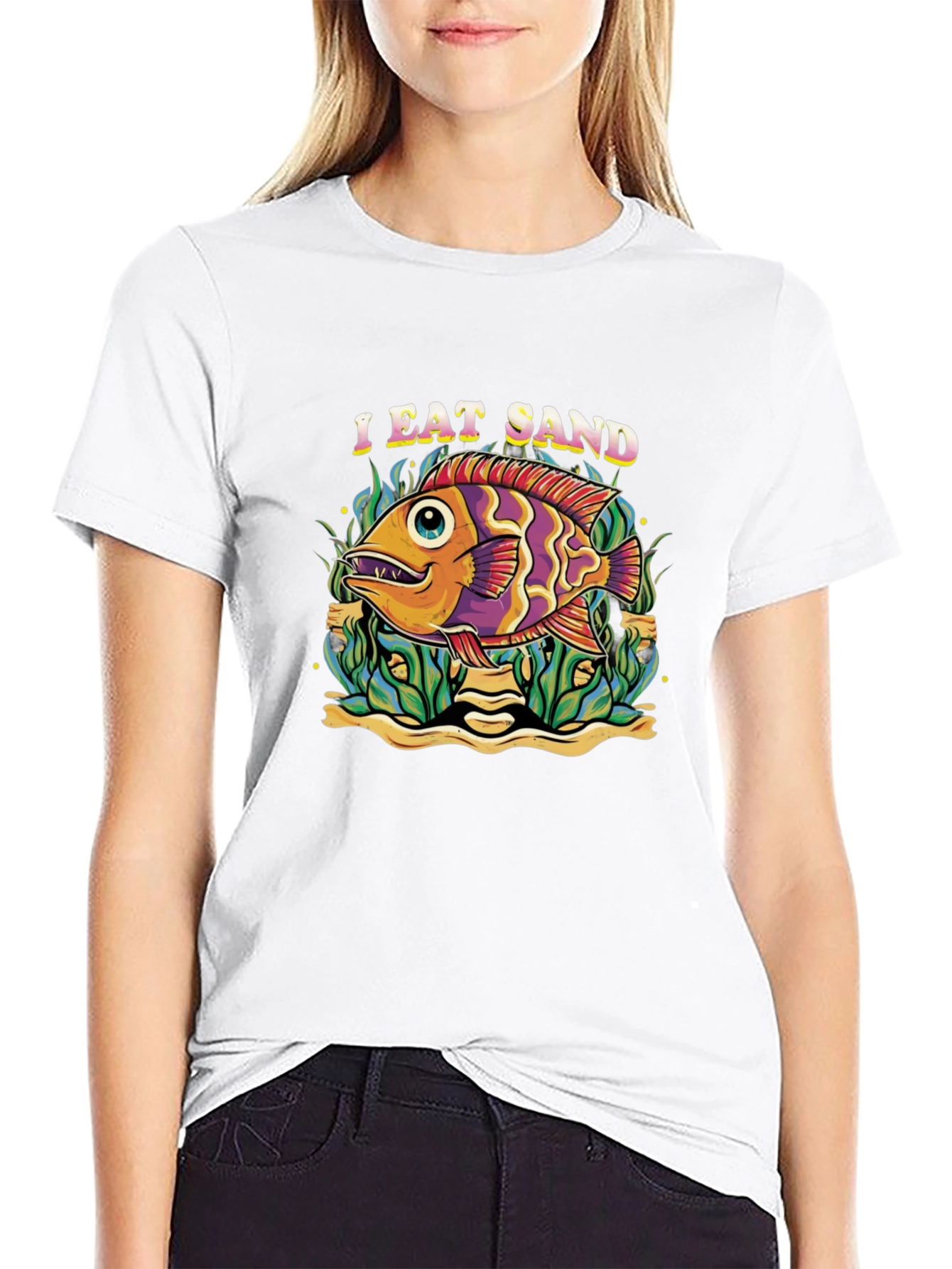 I Eat Sand Fish Graphic Black T-Shirt