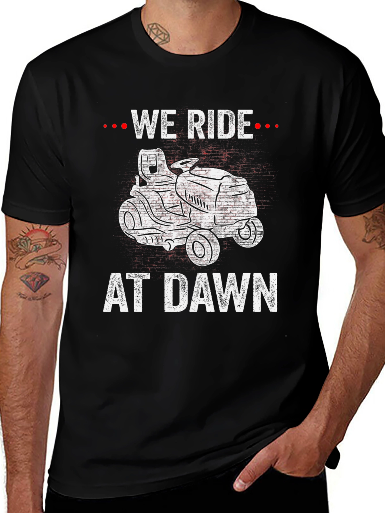 We Ride At Dawn Lawn Mower Graphic T-Shirt