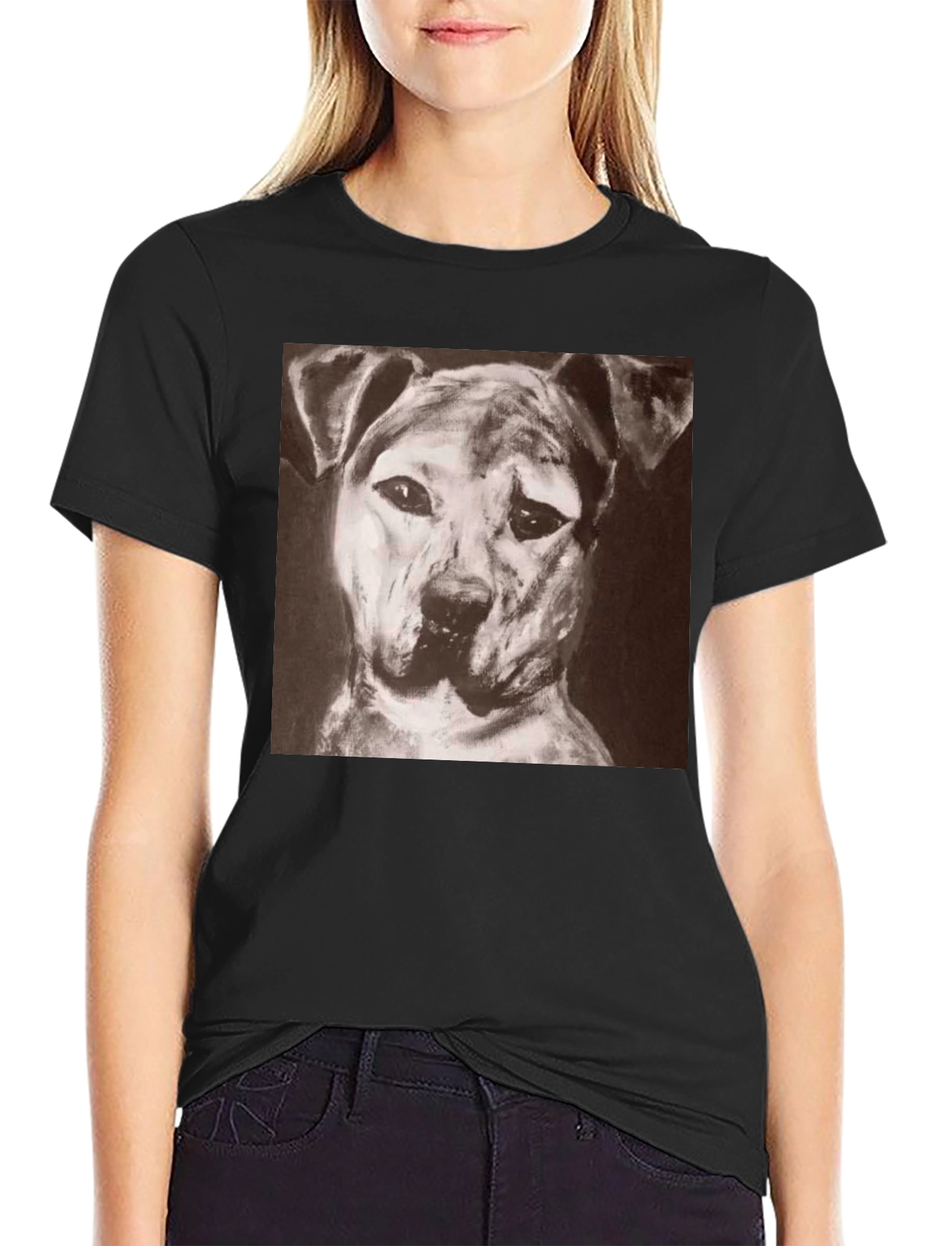 Dog Portrait Black T-Shirt - Artistic Graphic Tee