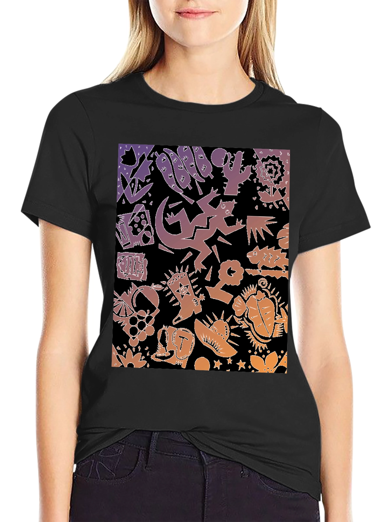 Novelty Southwestern Desert Print Black T-Shirt