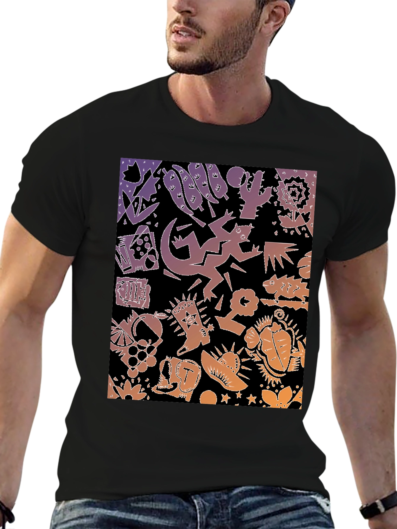 Novelty Southwestern Desert Print Black T-Shirt