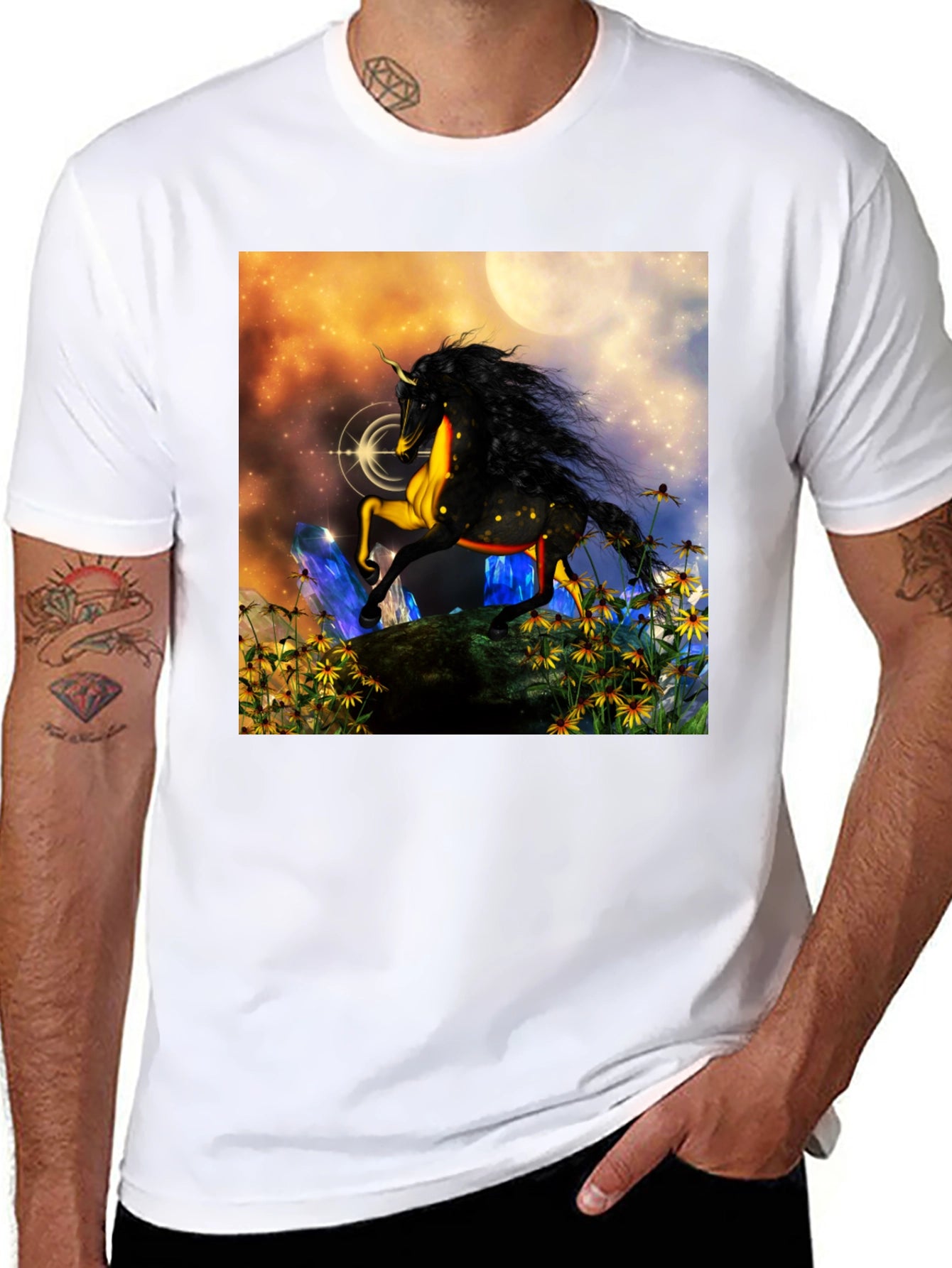 Unicorn Fantasy Graphic T-Shirt - Black