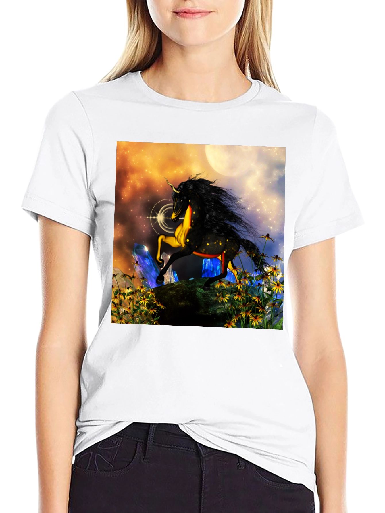Unicorn Fantasy Graphic T-Shirt - Black