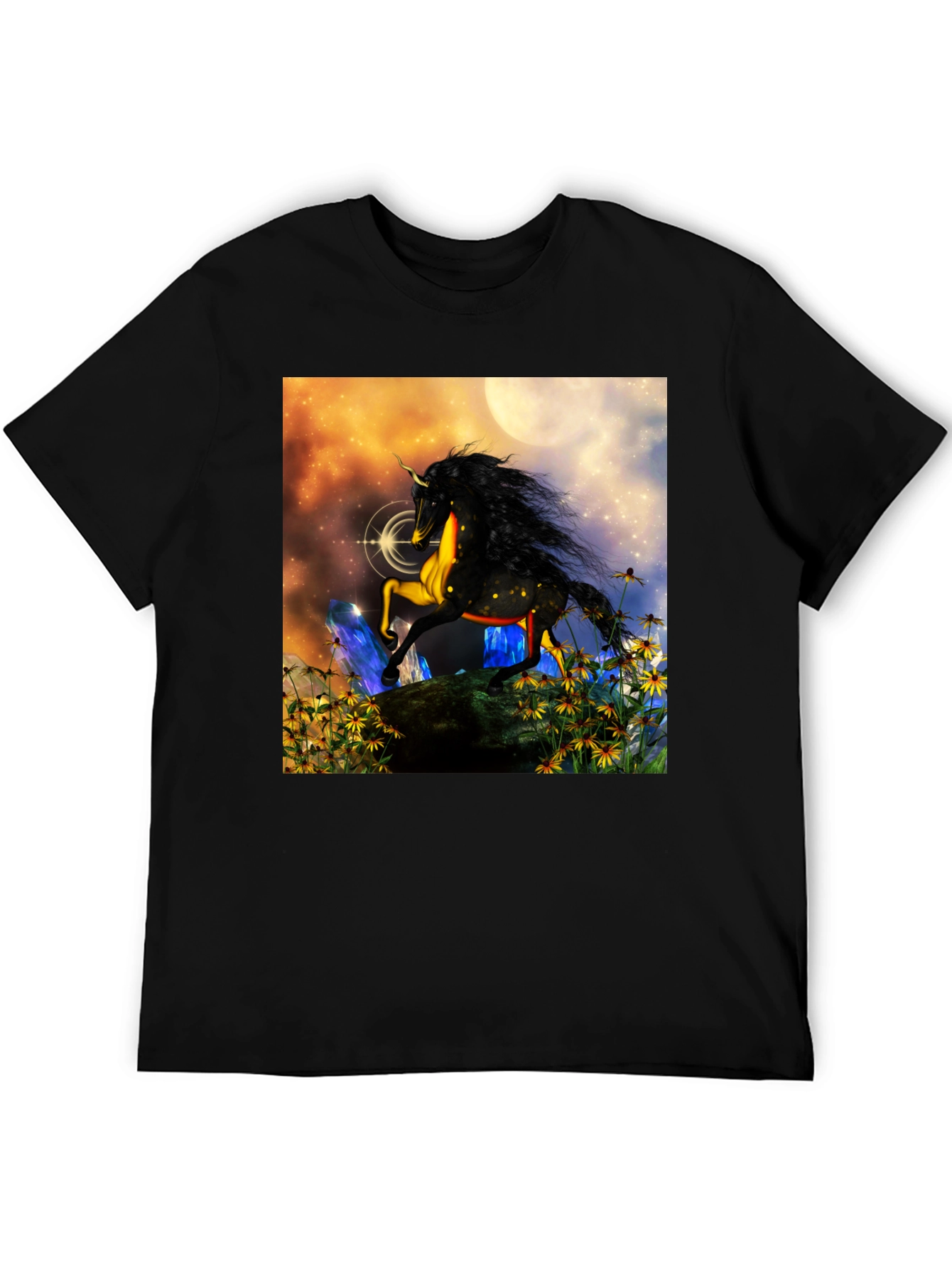 Unicorn Fantasy Graphic T-Shirt - Black