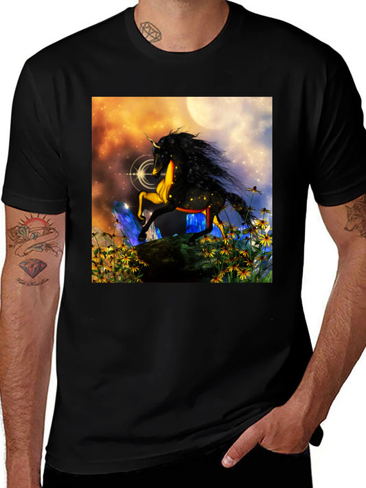 Unicorn Fantasy Graphic T-Shirt - Black