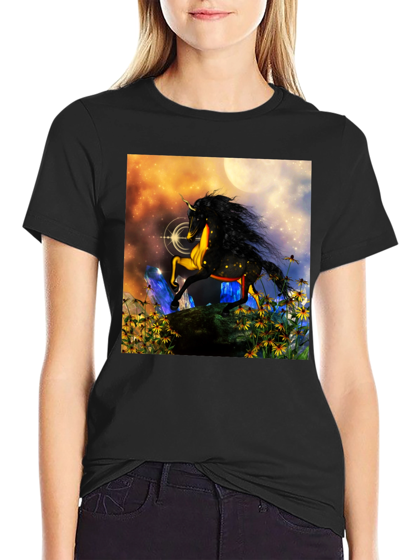 Unicorn Fantasy Graphic T-Shirt - Black