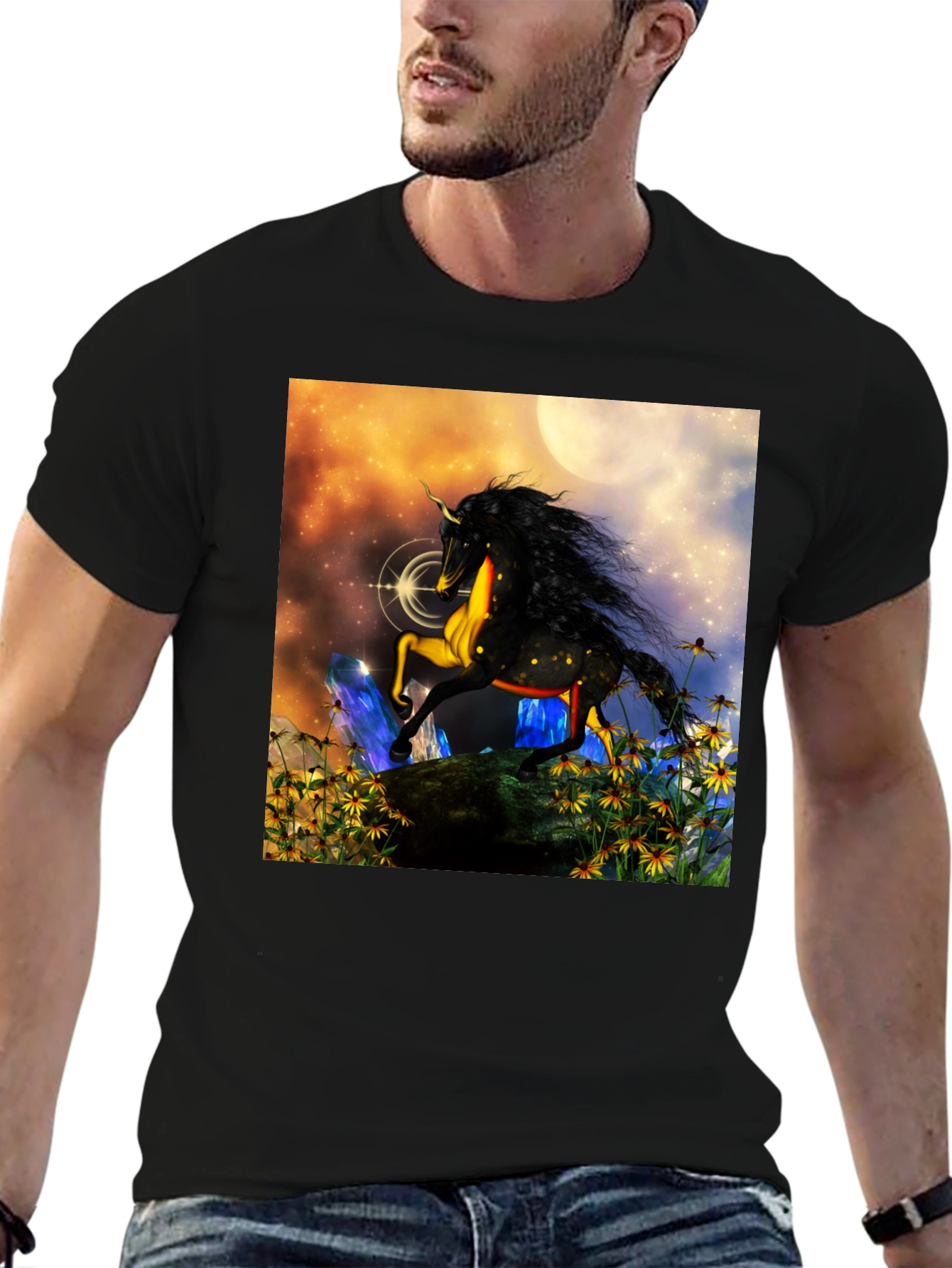 Unicorn Fantasy Graphic T-Shirt - Black