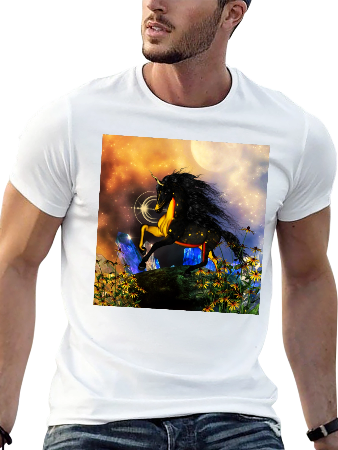 Unicorn Fantasy Graphic T-Shirt - Black