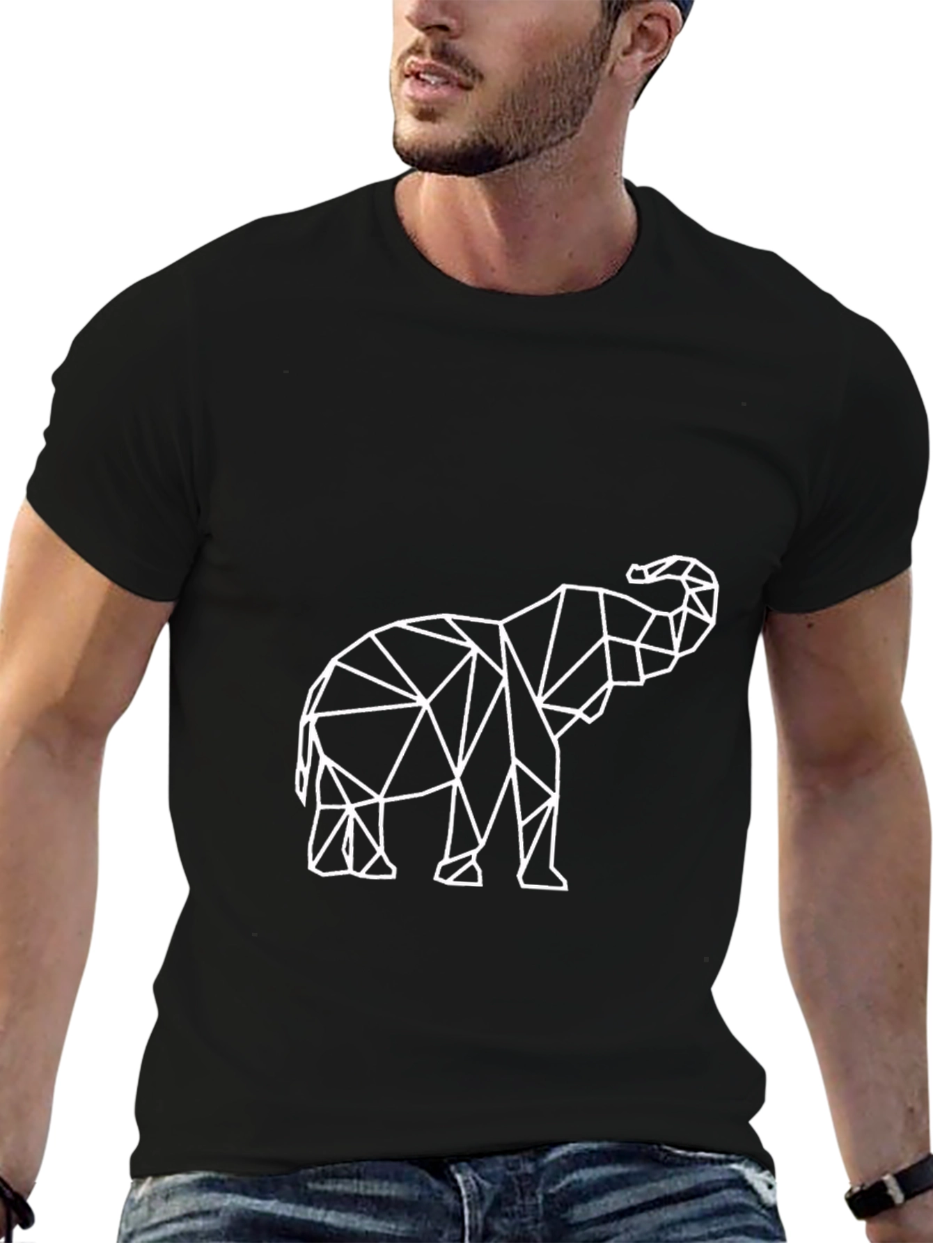 Geometric Elephant Print Black T-Shirt