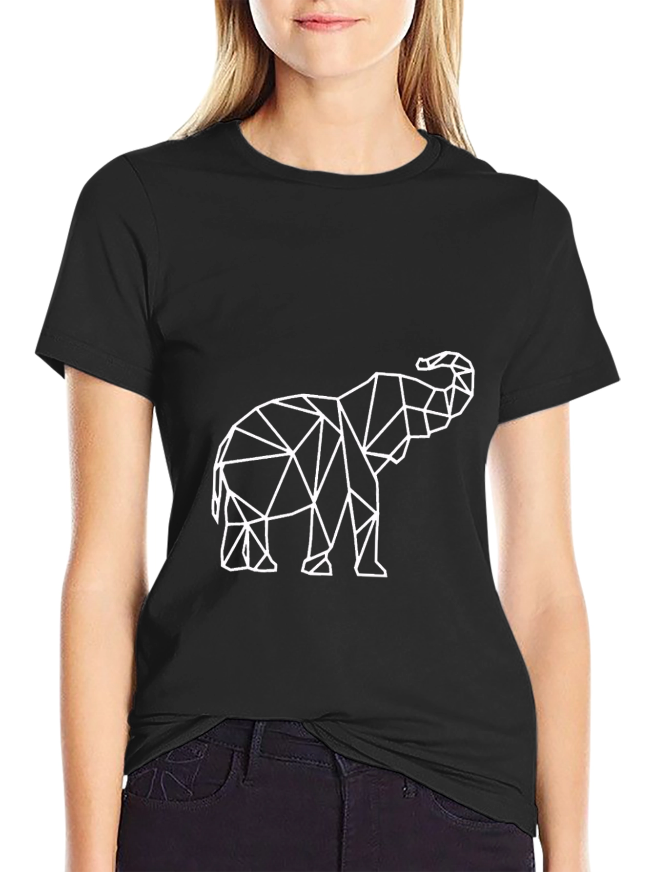Geometric Elephant Print Black T-Shirt