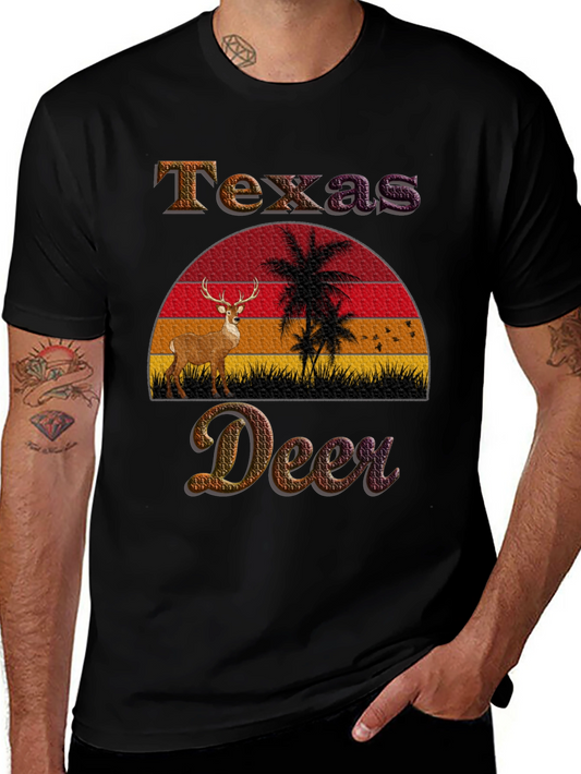 Texas Deer T-Shirt - Vintage Sunset Design