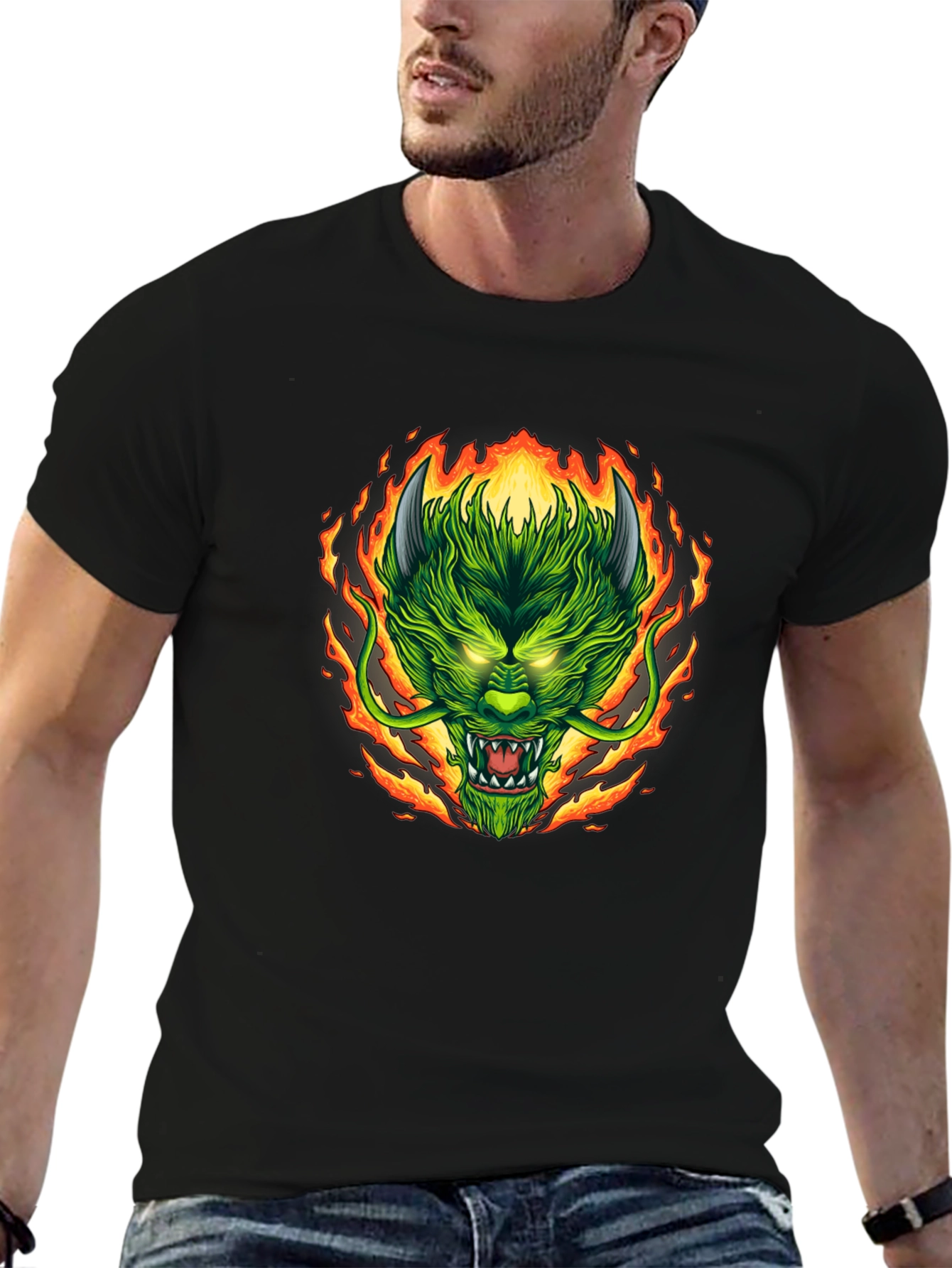 Fiery Dragon Graphic Tee - Mens Black T-Shirt