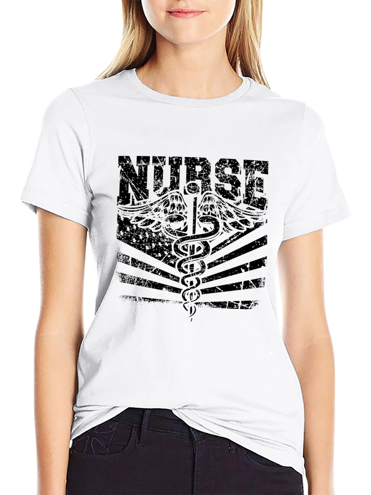 Nurse Graphic T-Shirt - Distressed Black Print
