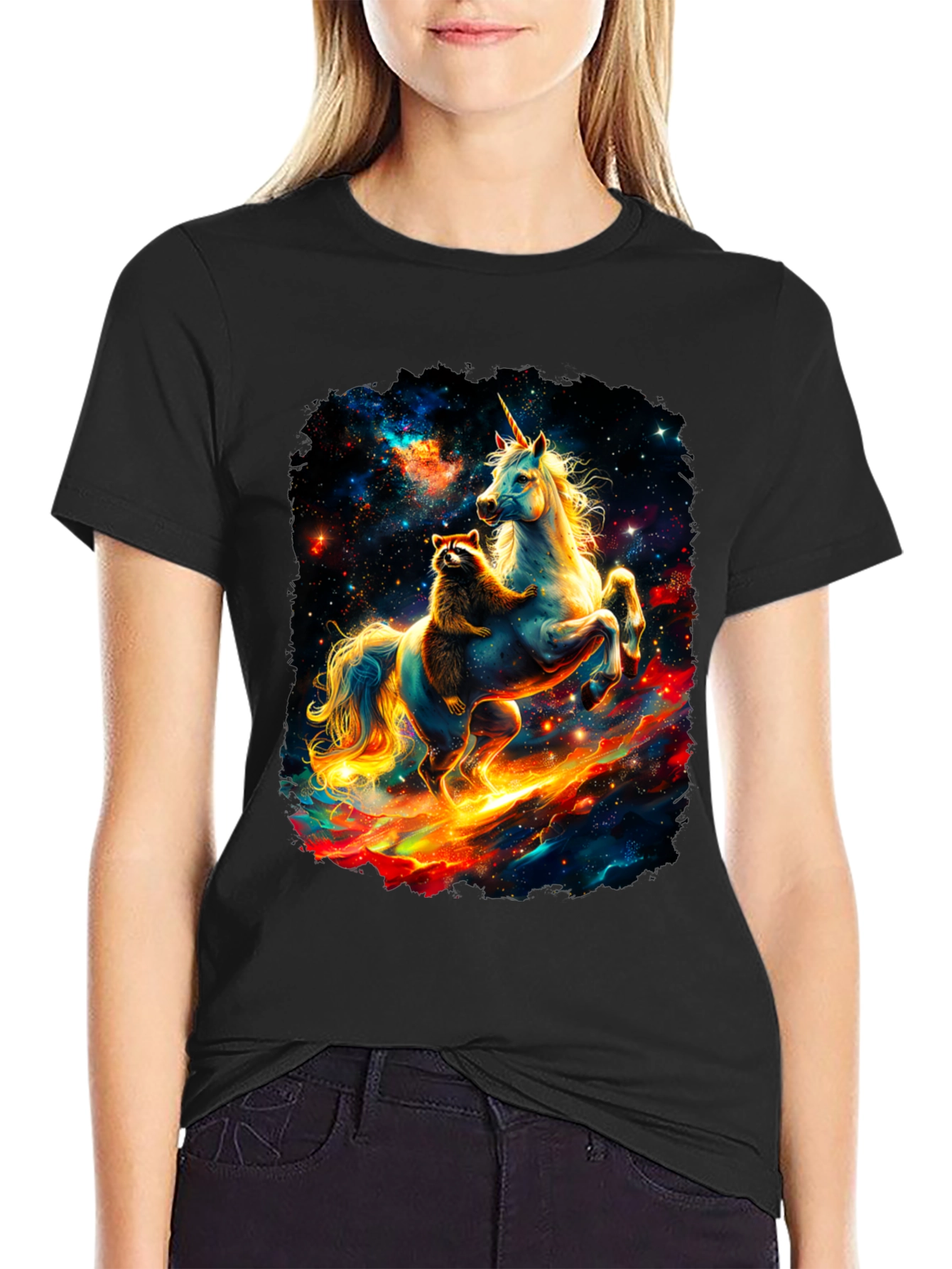 Cosmic Raccoon and Unicorn Graphic Tee