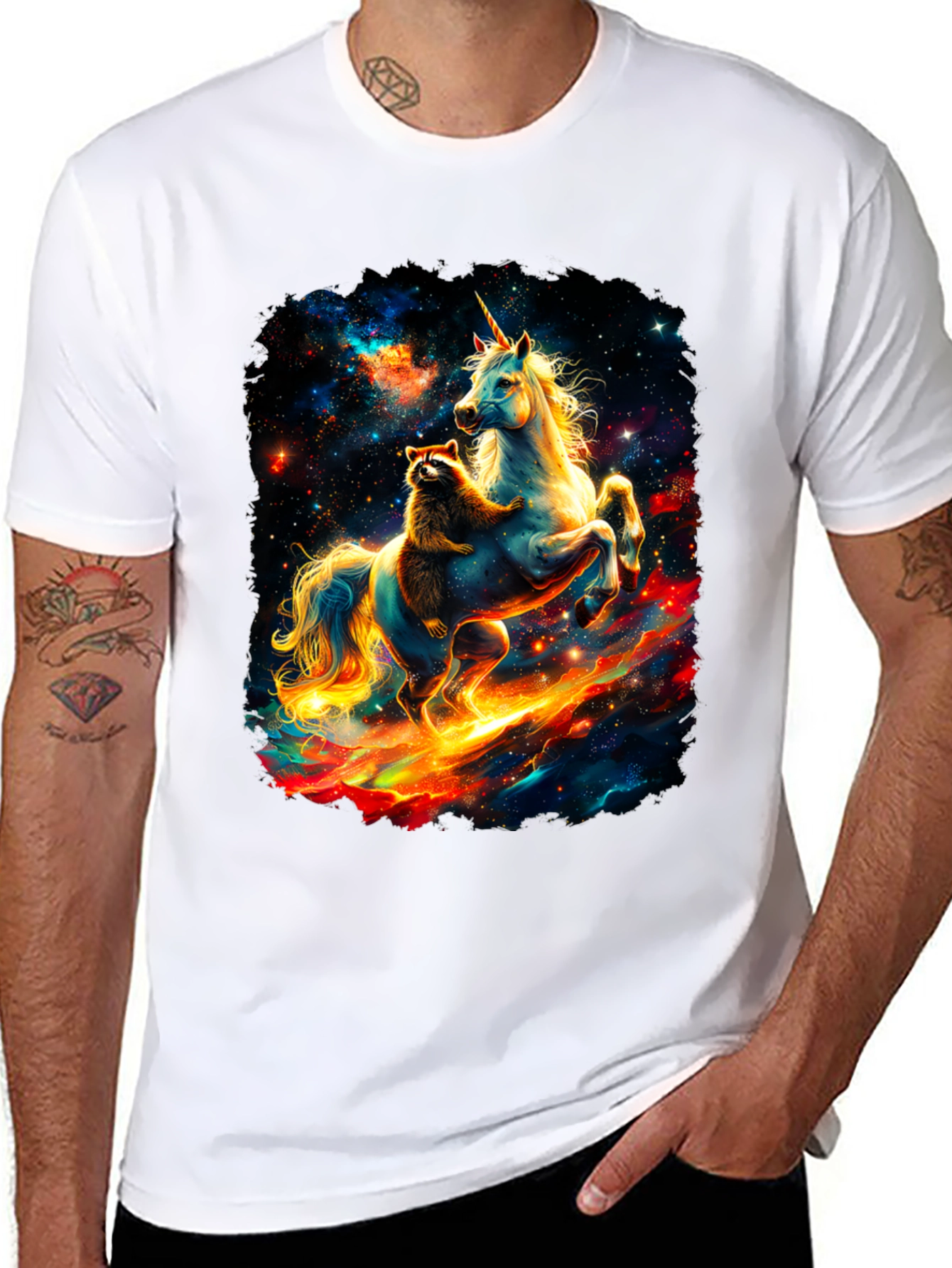 Cosmic Raccoon and Unicorn Graphic Tee