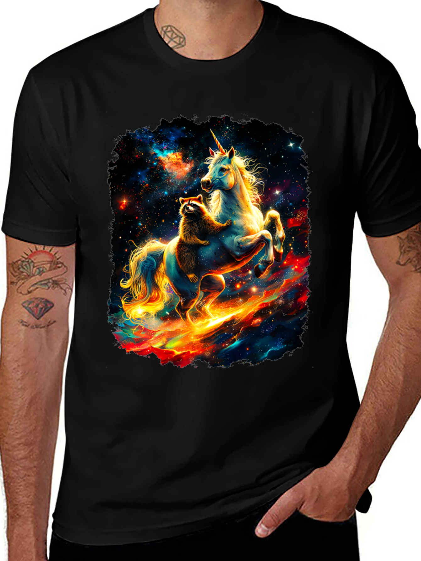 Cosmic Raccoon and Unicorn Graphic Tee