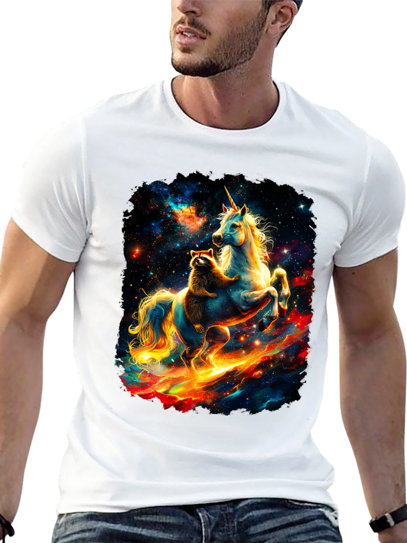 Cosmic Raccoon and Unicorn Graphic Tee