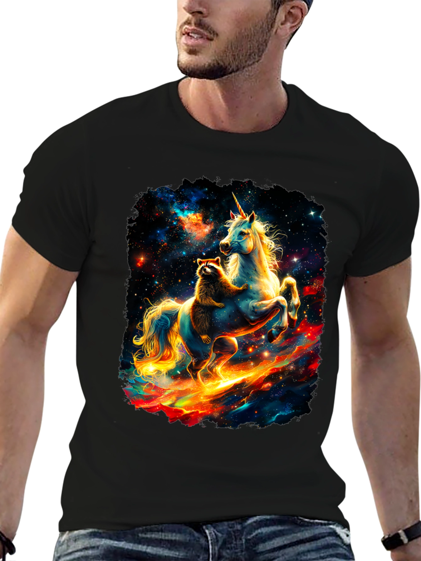 Cosmic Raccoon and Unicorn Graphic Tee
