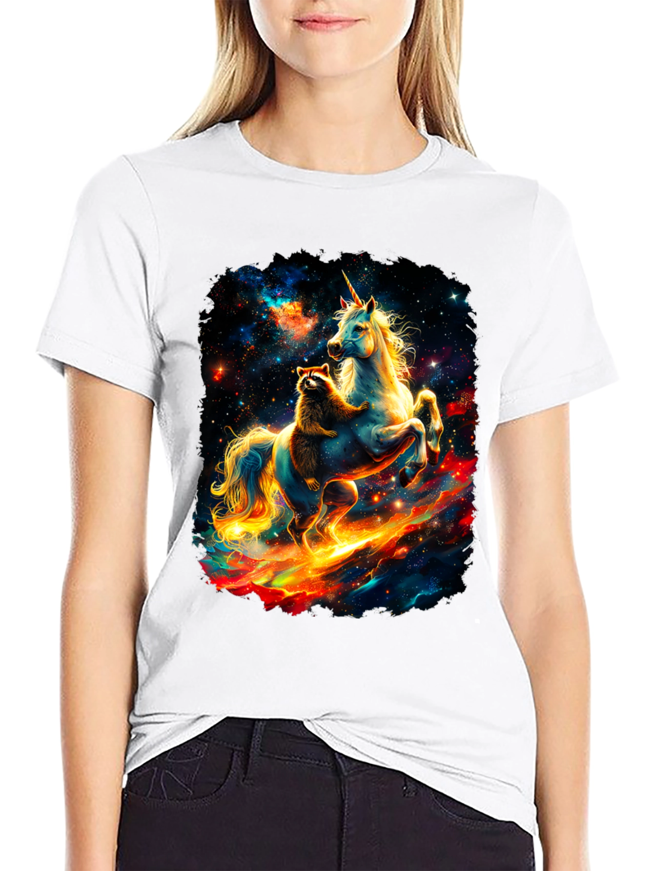 Cosmic Raccoon and Unicorn Graphic Tee