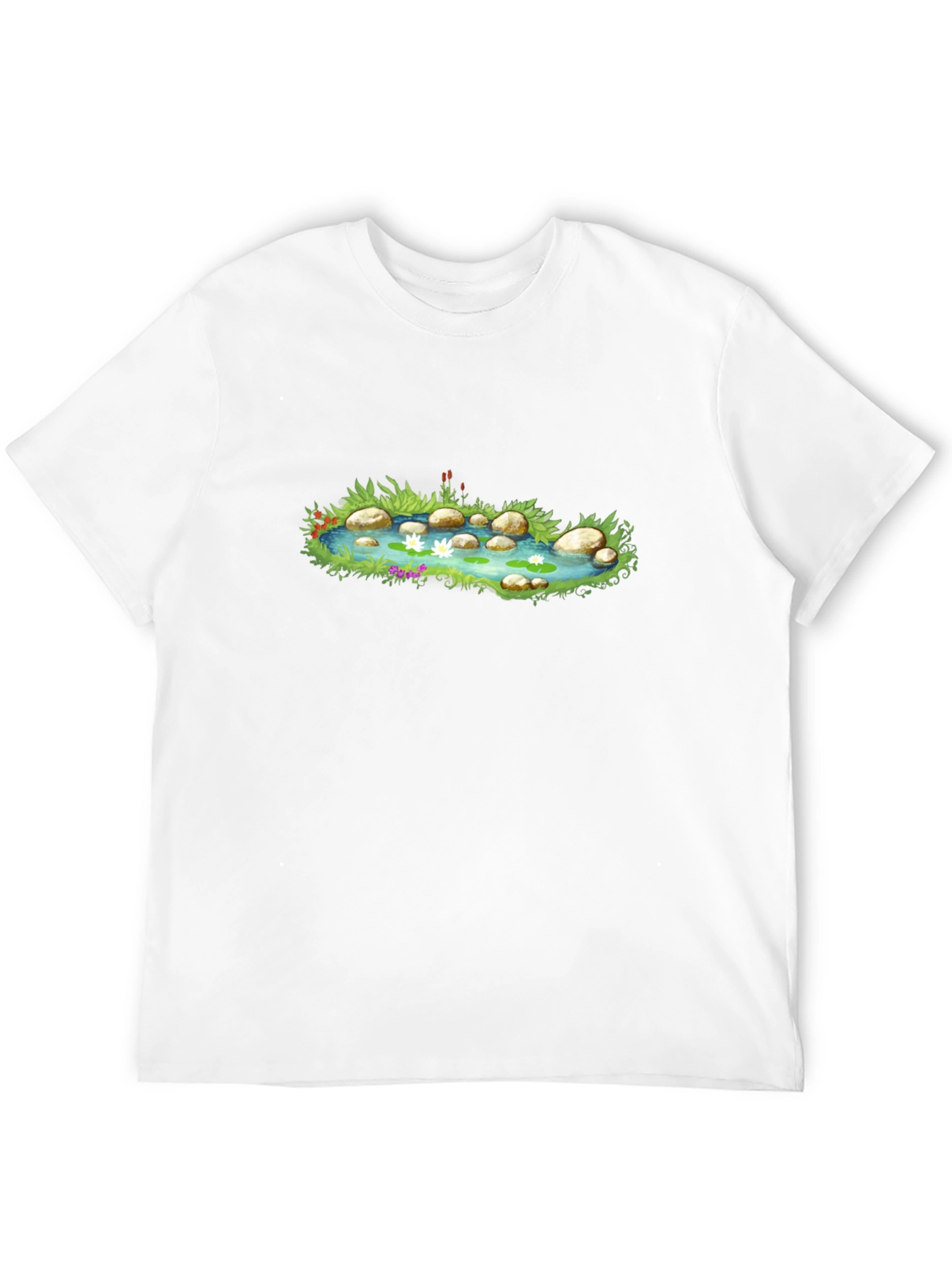 Pond Scene Graphic Tee - Black Cotton Blend T-Shirt