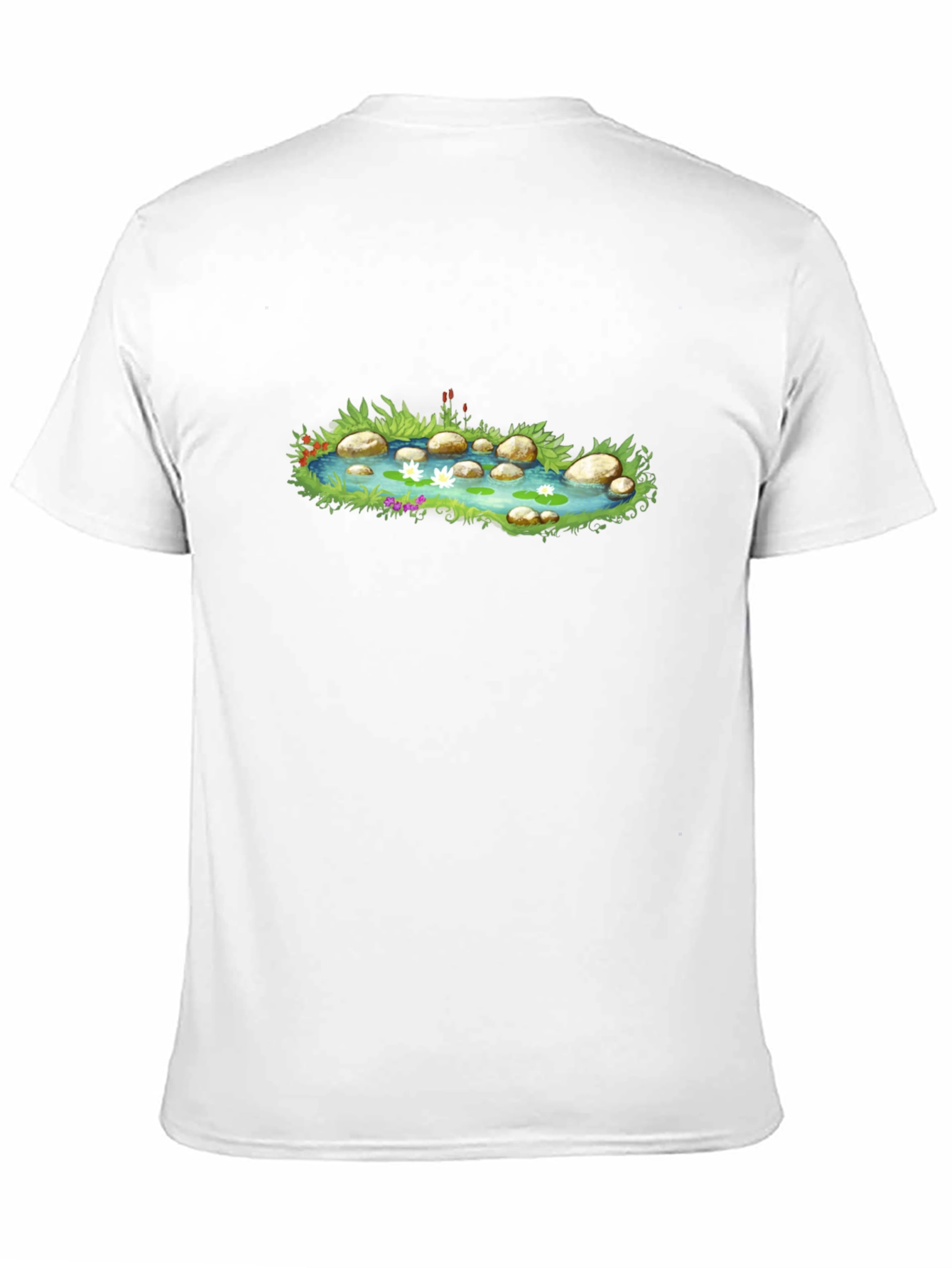 Pond Scene Graphic Tee - Black Cotton Blend T-Shirt