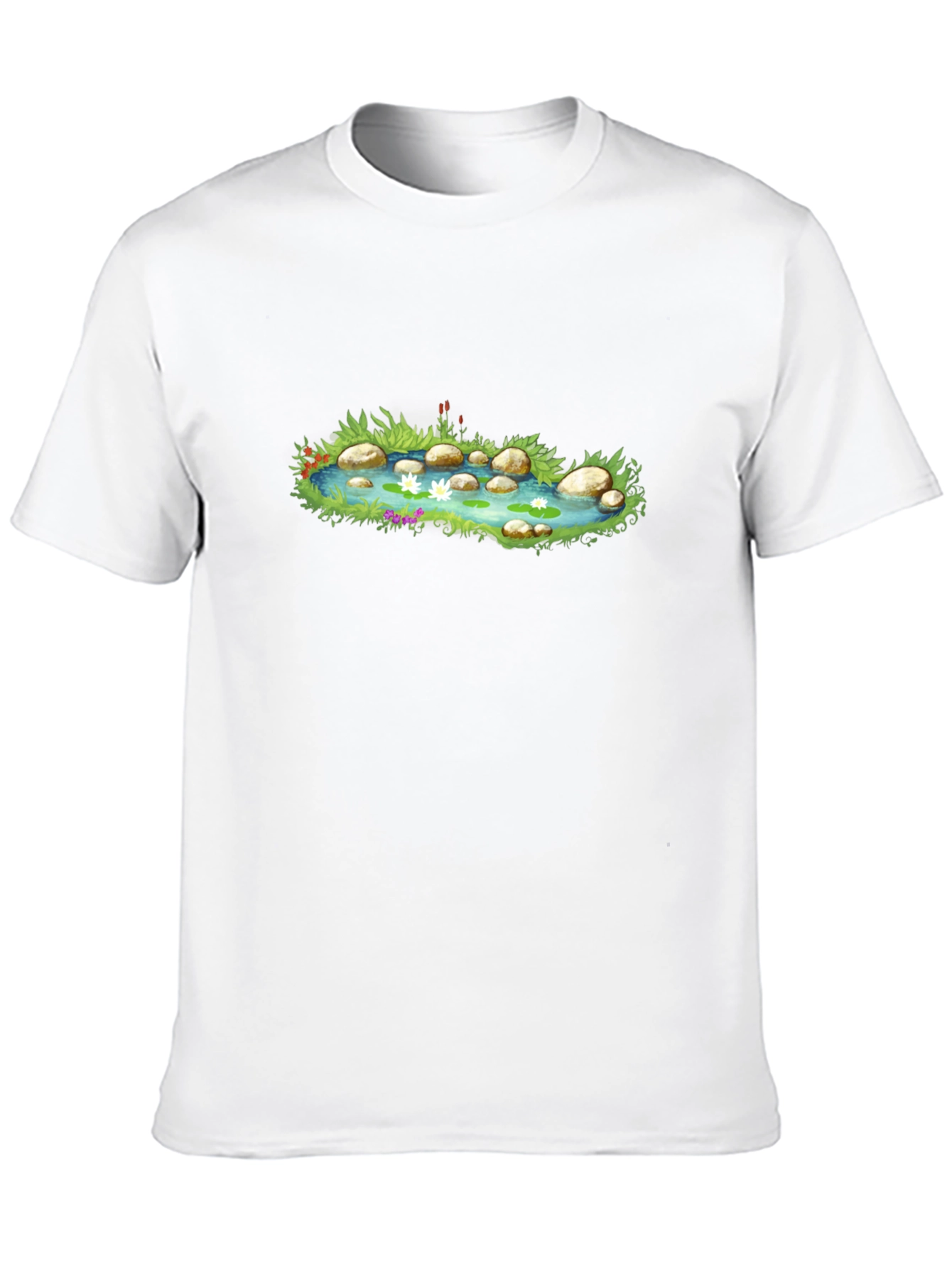 Pond Scene Graphic Tee - Black Cotton Blend T-Shirt