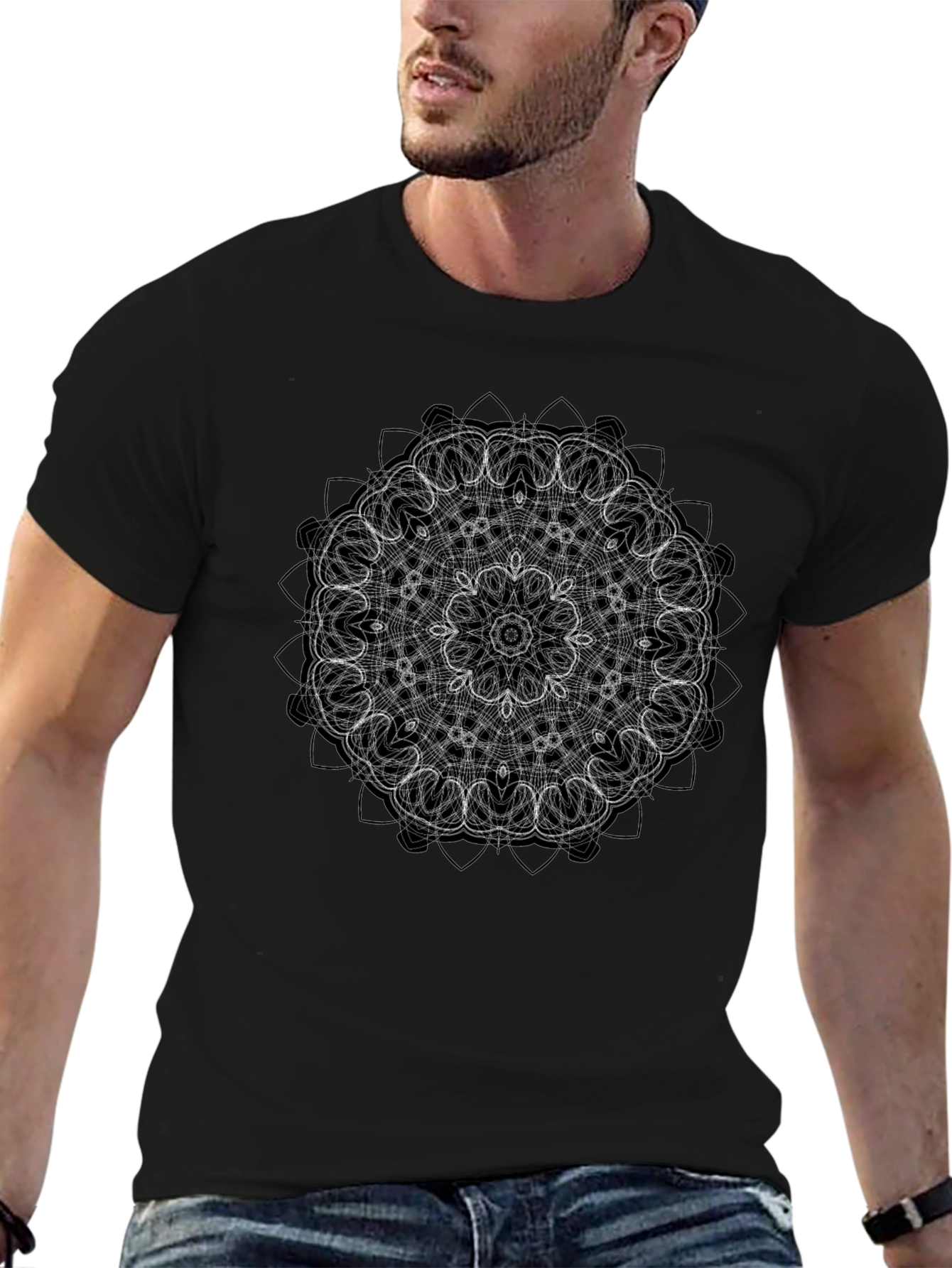 Mandala Design Black T-Shirt - Geometric Pattern Tee