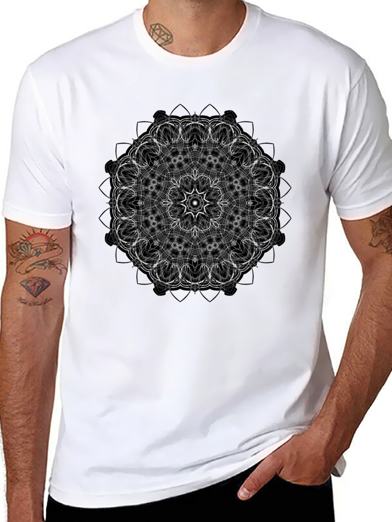 Mandala Design Black T-Shirt - Geometric Pattern Tee