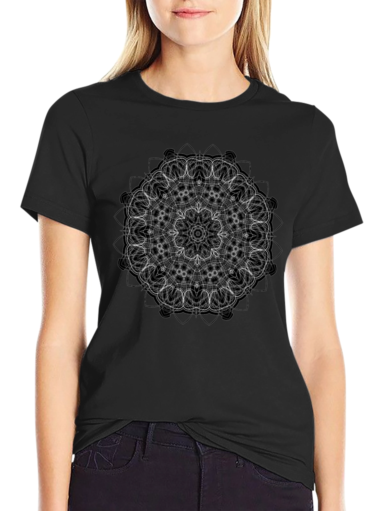 Mandala Design Black T-Shirt - Geometric Pattern Tee