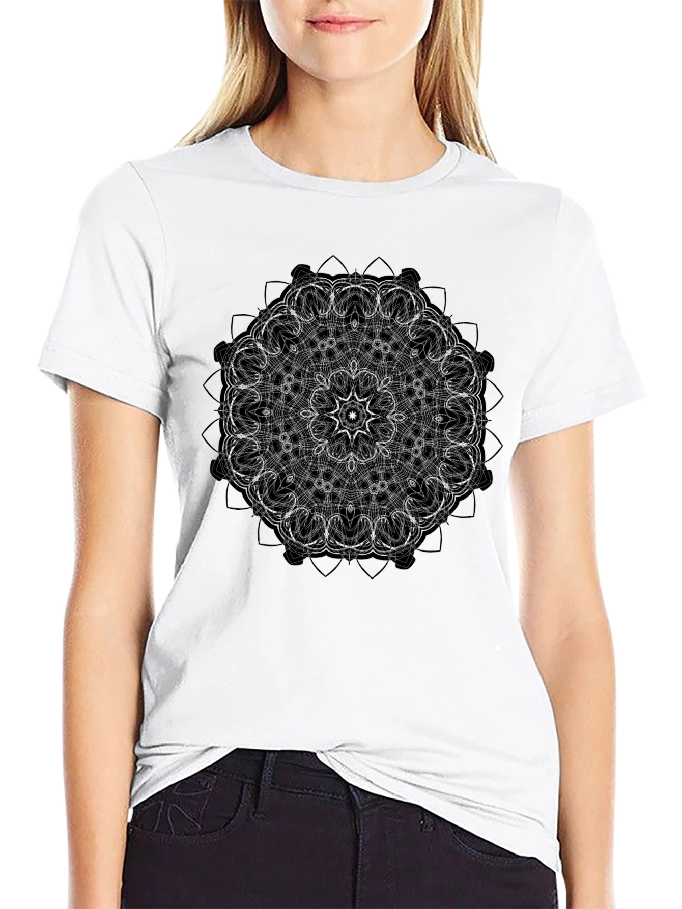 Mandala Design Black T-Shirt - Geometric Pattern Tee