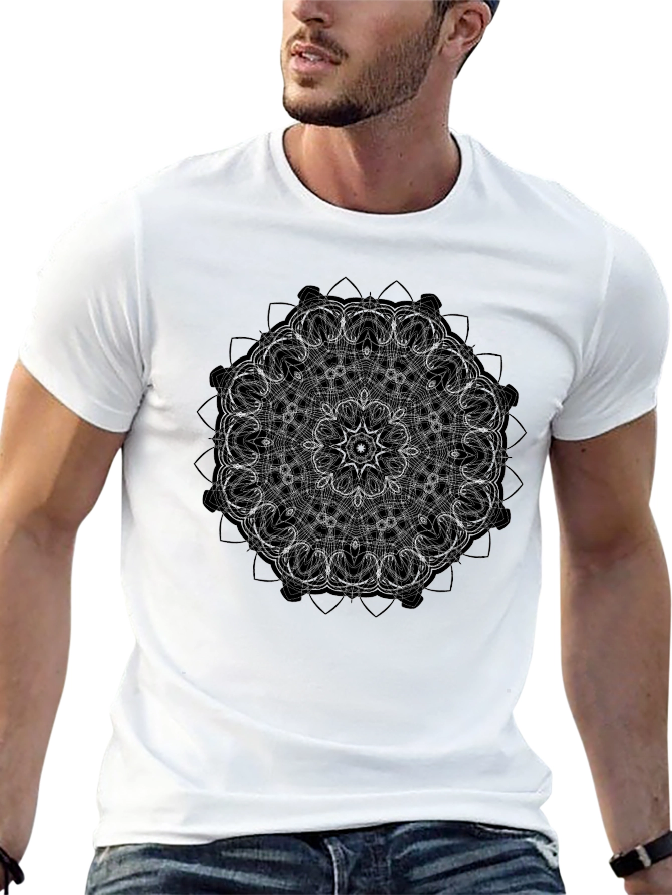 Mandala Design Black T-Shirt - Geometric Pattern Tee