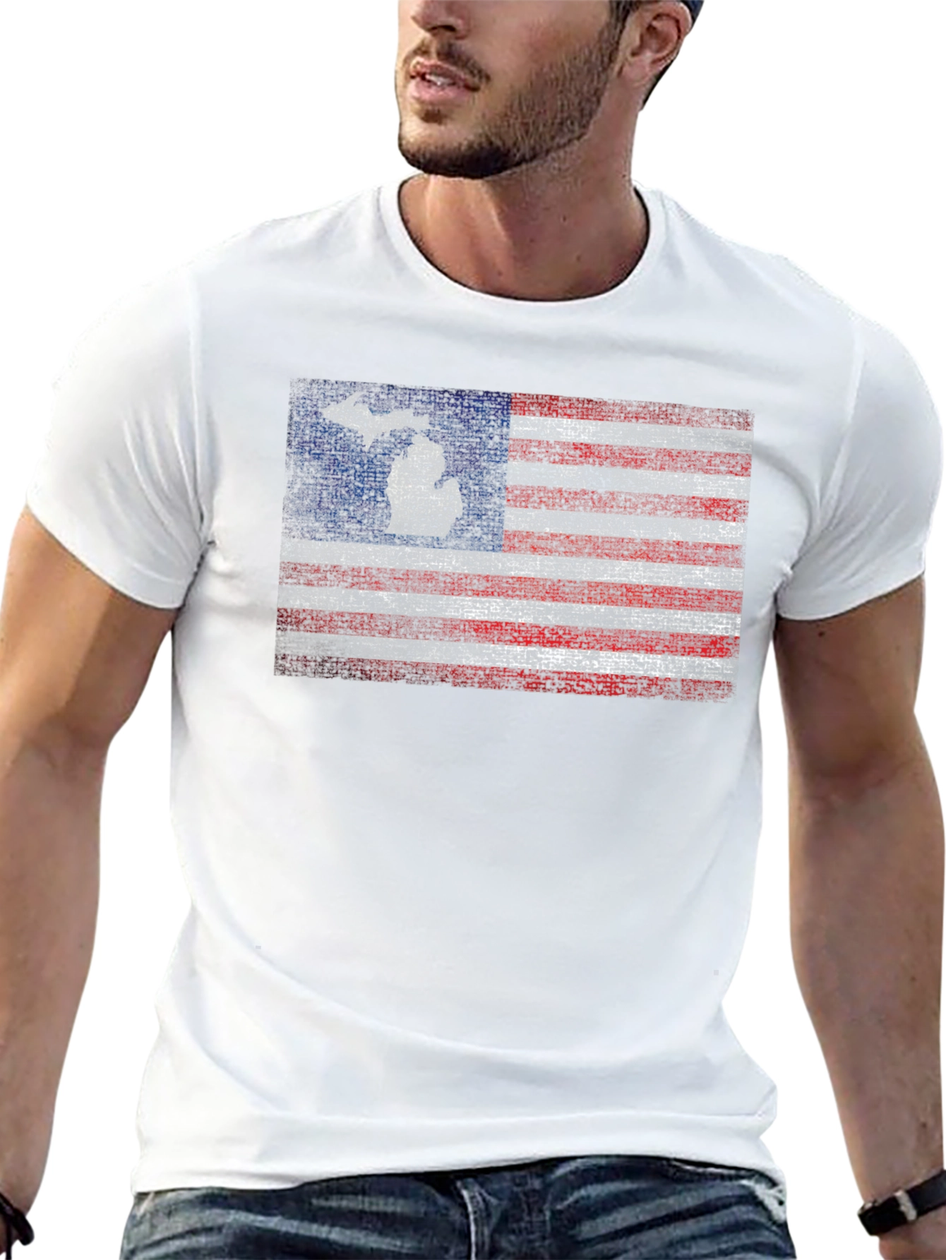 Michigan Flag Graphic Tee - Black Crew Neck