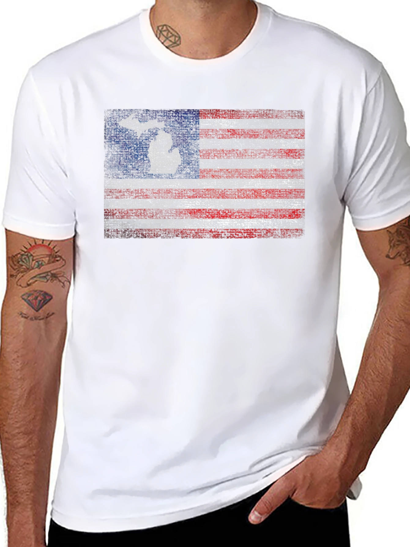 Michigan Flag Graphic Tee - Black Crew Neck