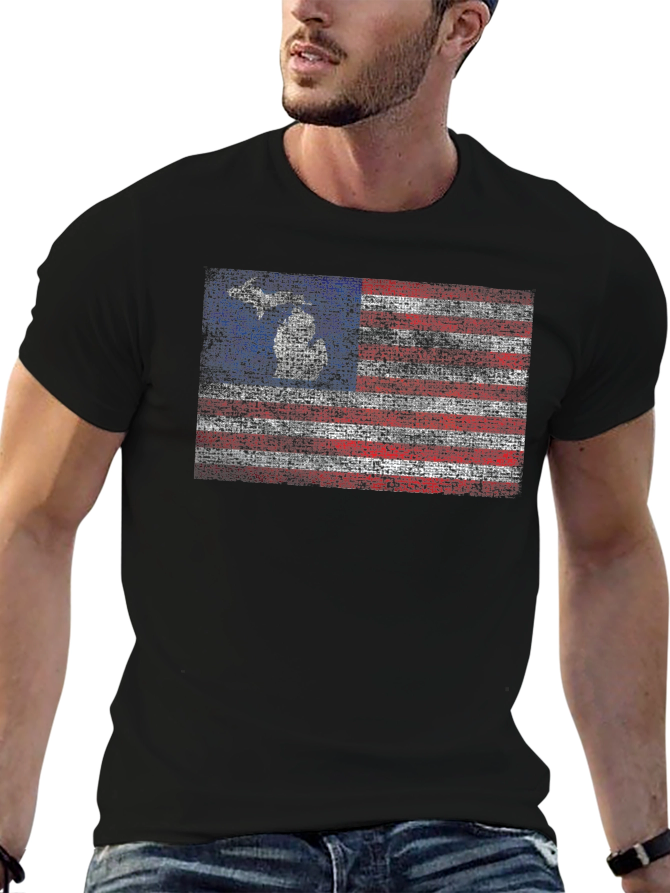 Michigan Flag Graphic Tee - Black Crew Neck