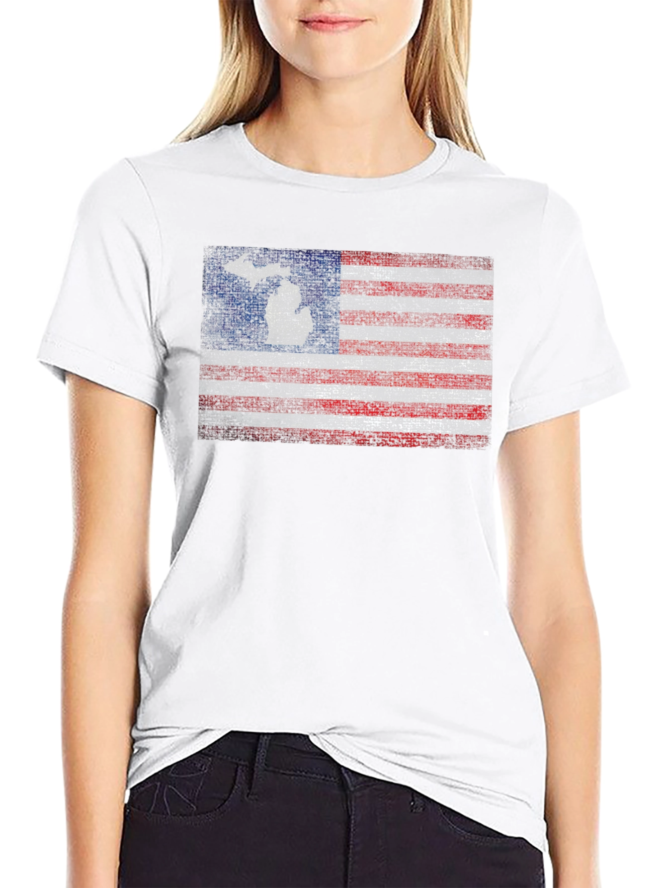 Michigan Flag Graphic Tee - Black Crew Neck