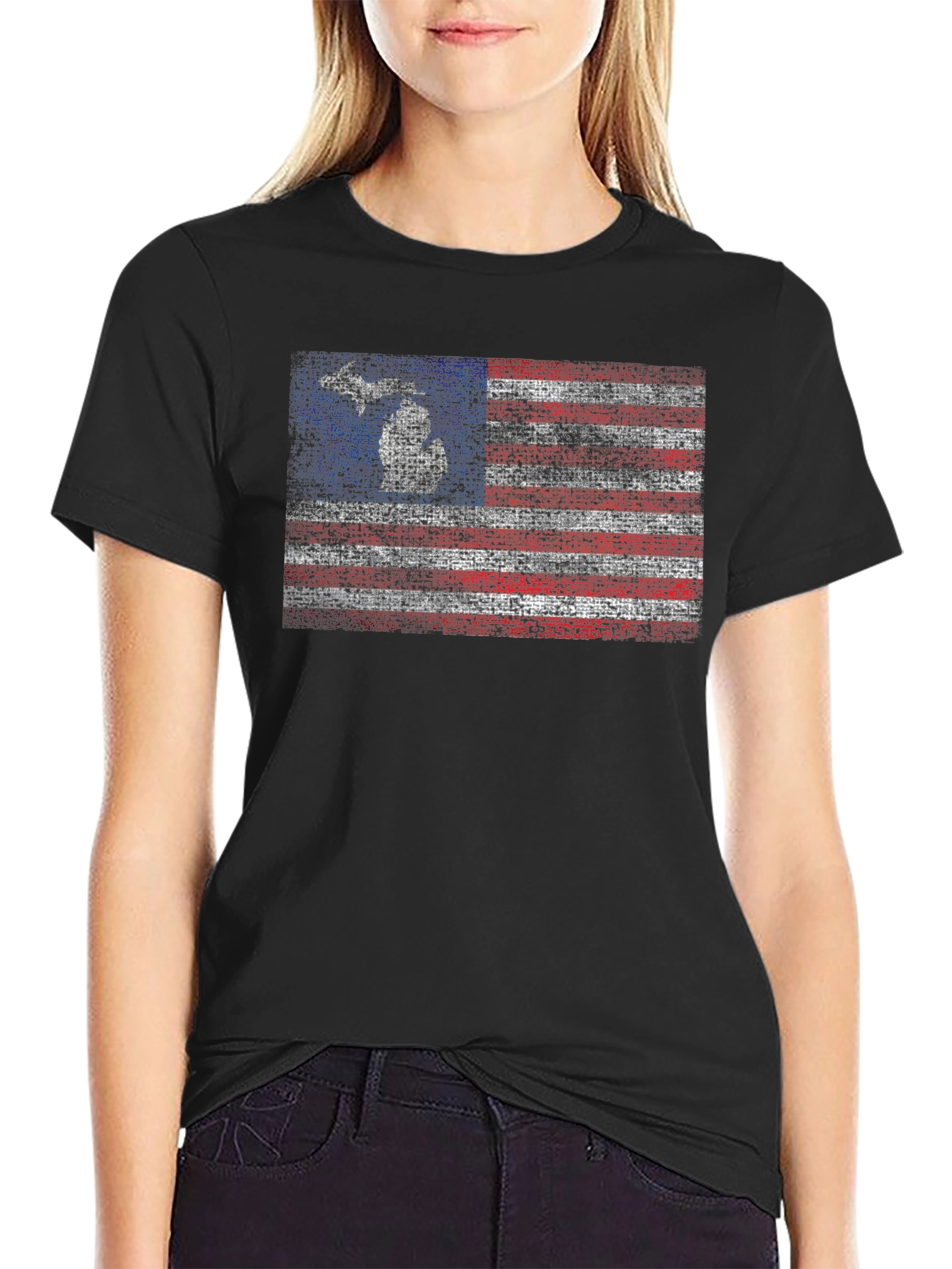 Michigan Flag Graphic Tee - Black Crew Neck