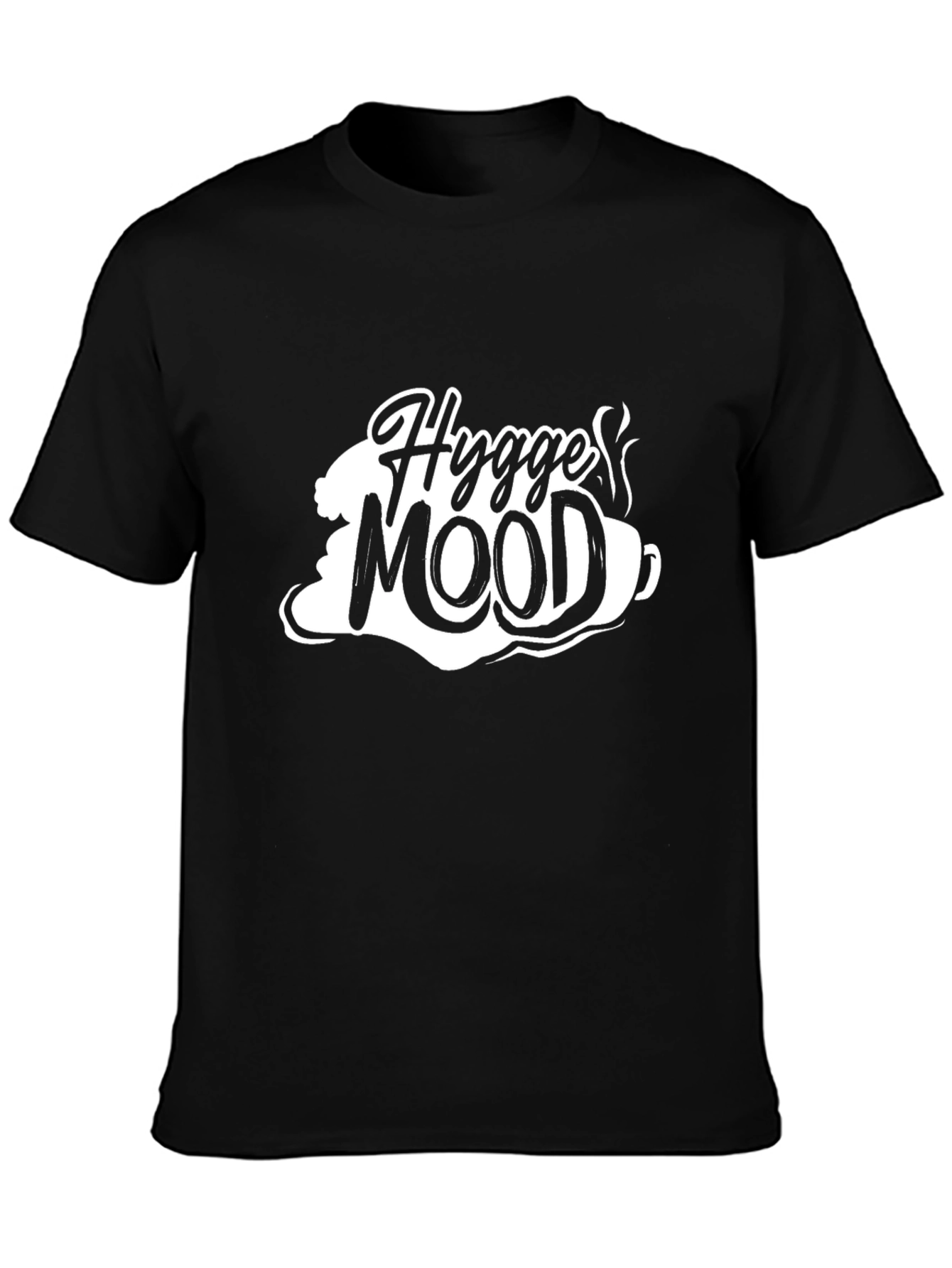 Hygge Mood Graphic Tee - Black Cotton Blend T-Shirt