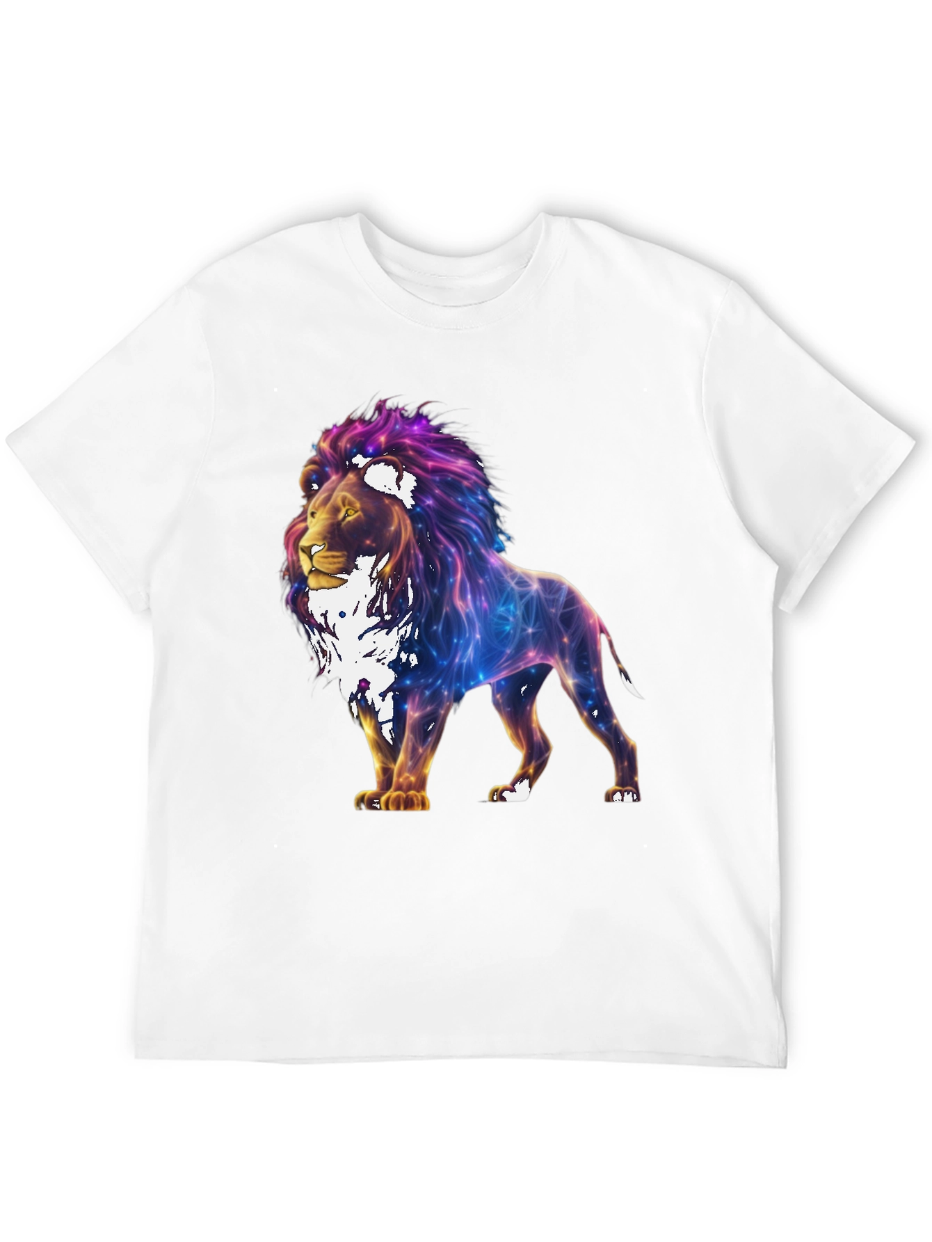 Lion Galaxy Graphic Print Black T-Shirt