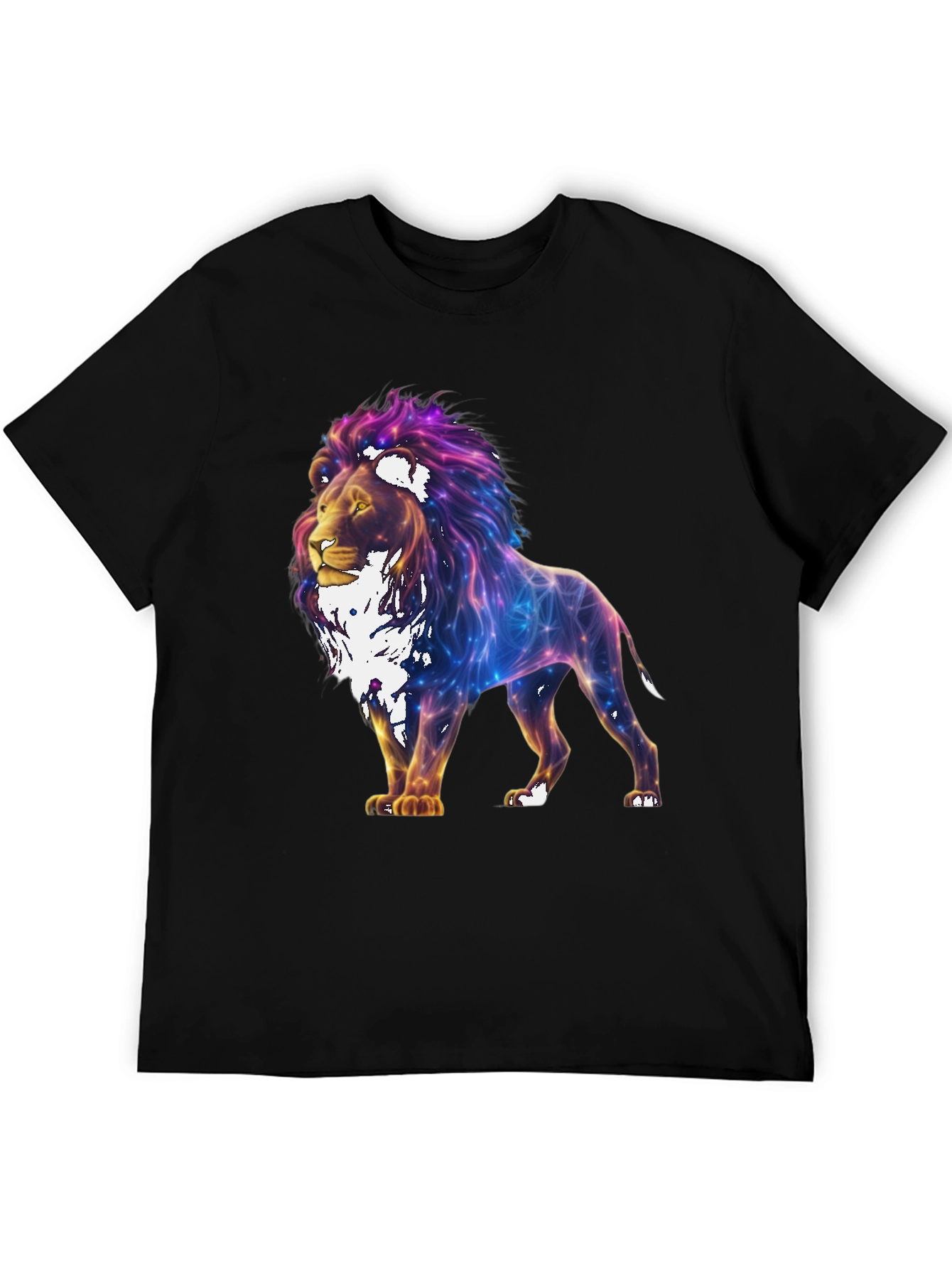 Lion Galaxy Graphic Print Black T-Shirt