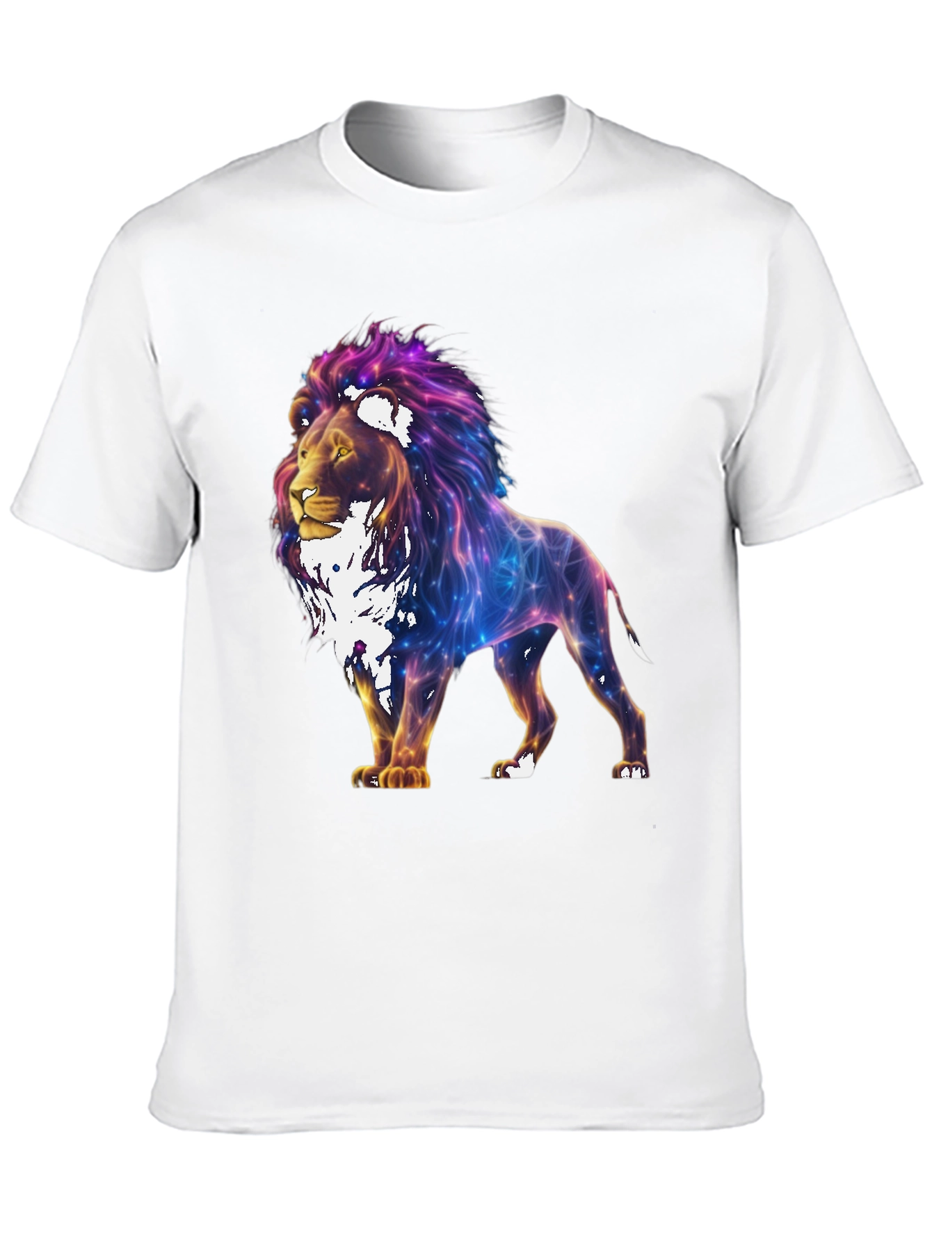 Lion Galaxy Graphic Print Black T-Shirt