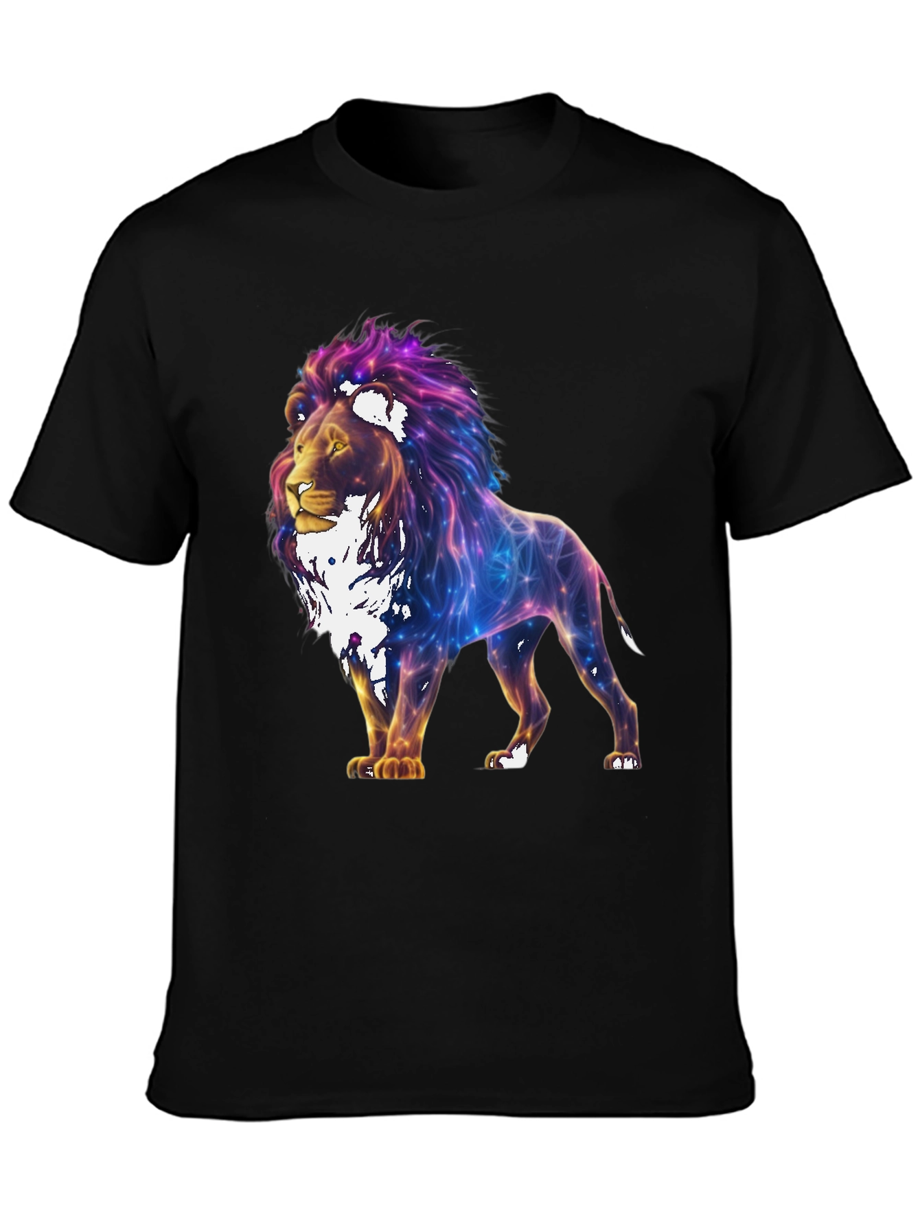 Lion Galaxy Graphic Print Black T-Shirt