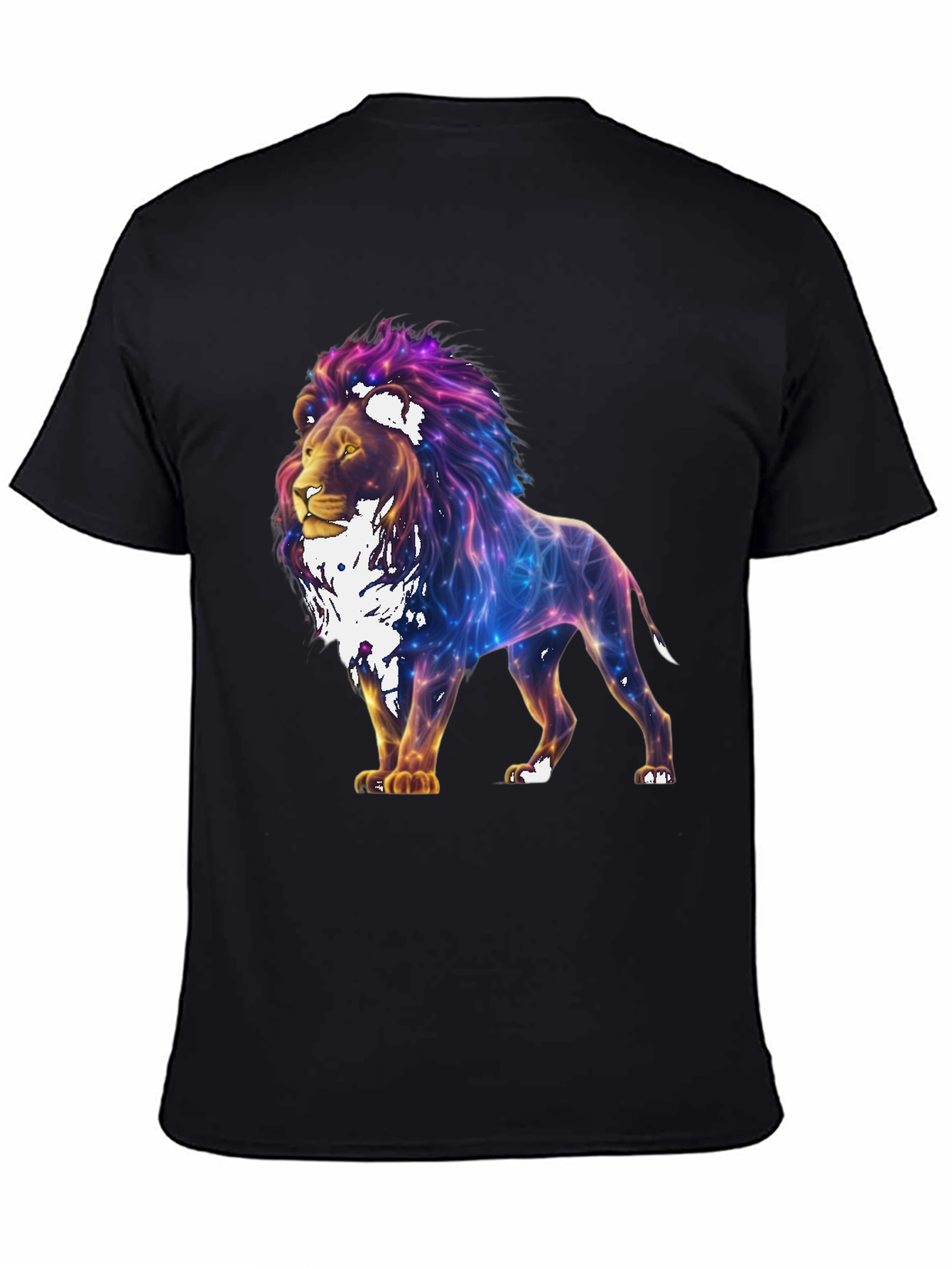 Lion Galaxy Graphic Print Black T-Shirt