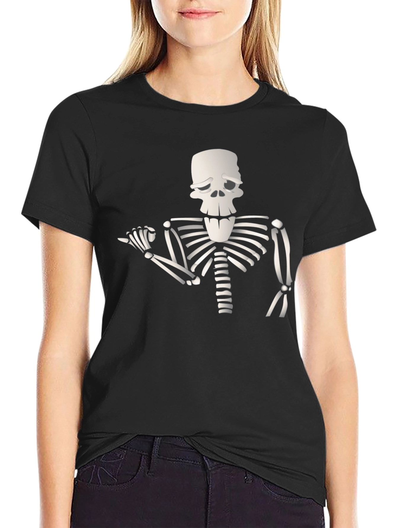 Humorous Skeleton Graphic Tee - Black