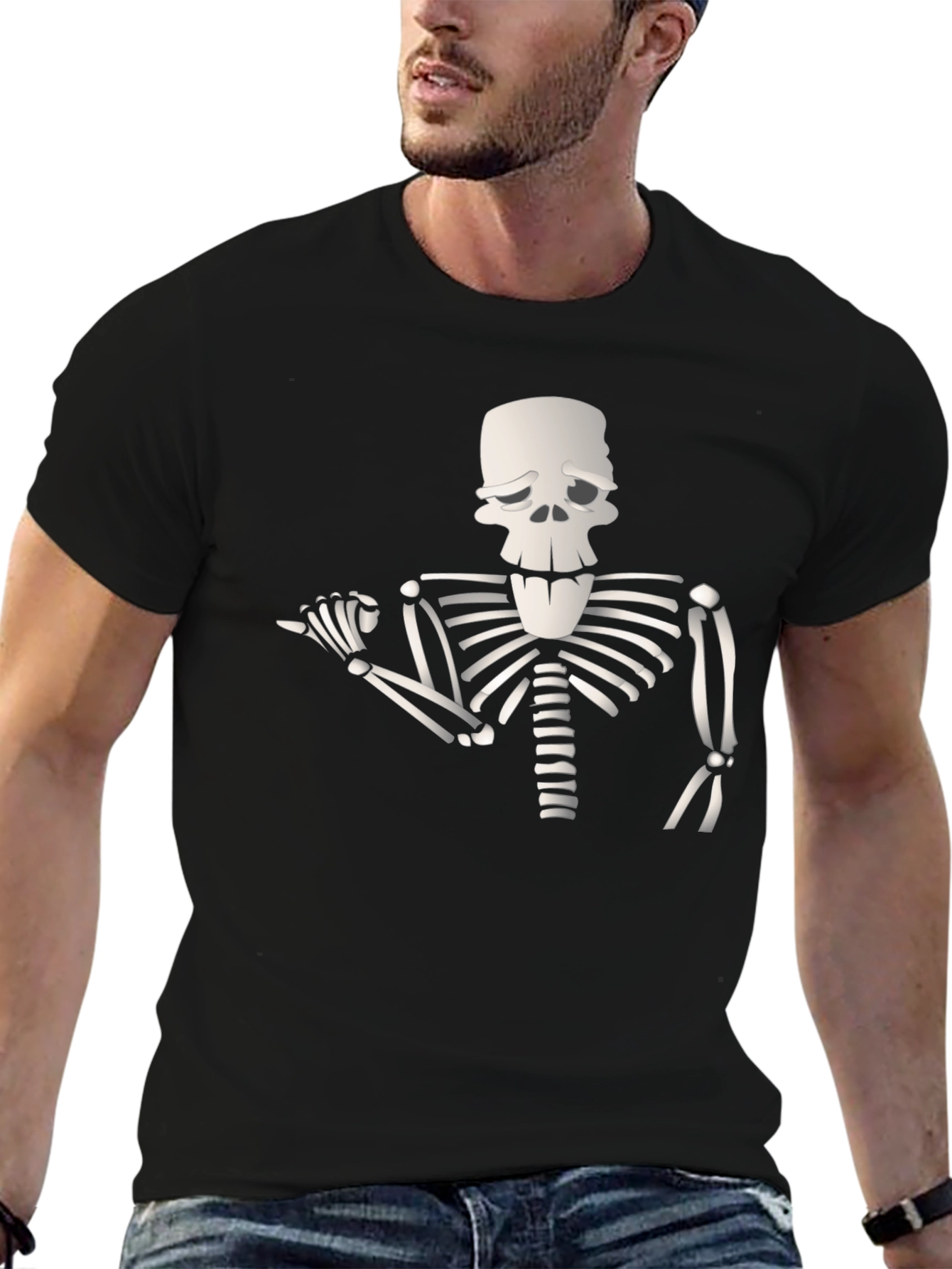 Humorous Skeleton Graphic Tee - Black