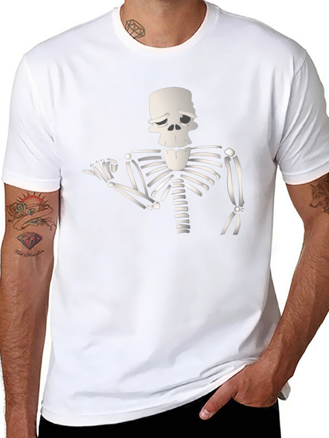Humorous Skeleton Graphic Tee - Black