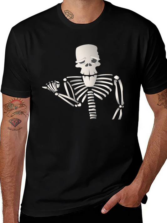 Humorous Skeleton Graphic Tee - Black