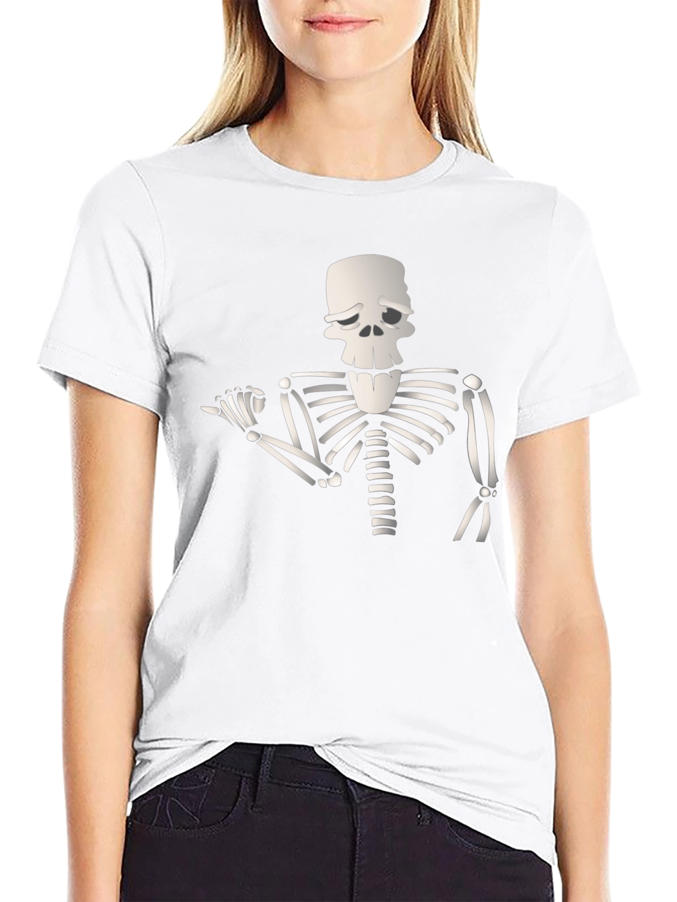 Humorous Skeleton Graphic Tee - Black