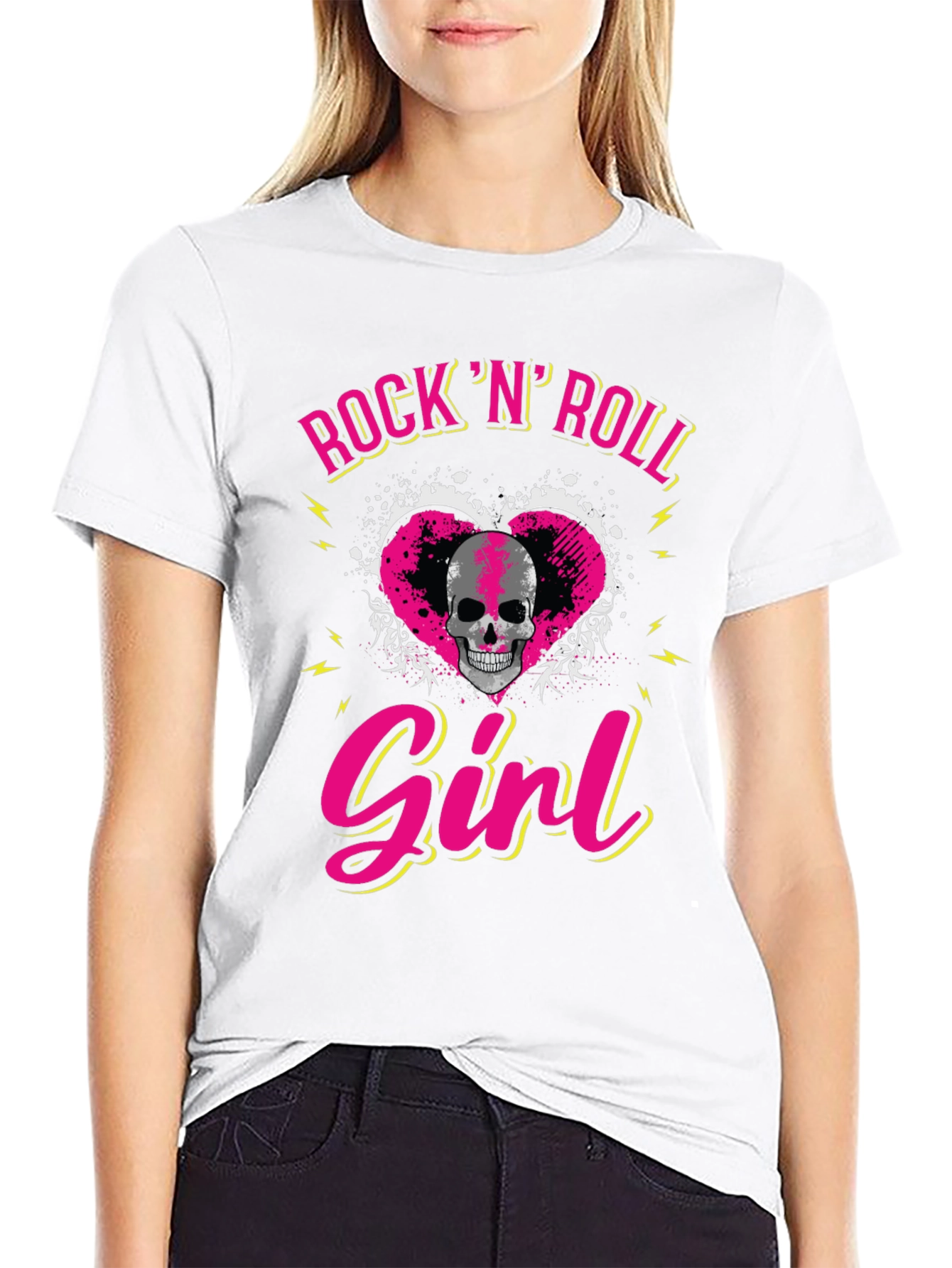 Rock N Roll Girl Skull Graphic T-Shirt