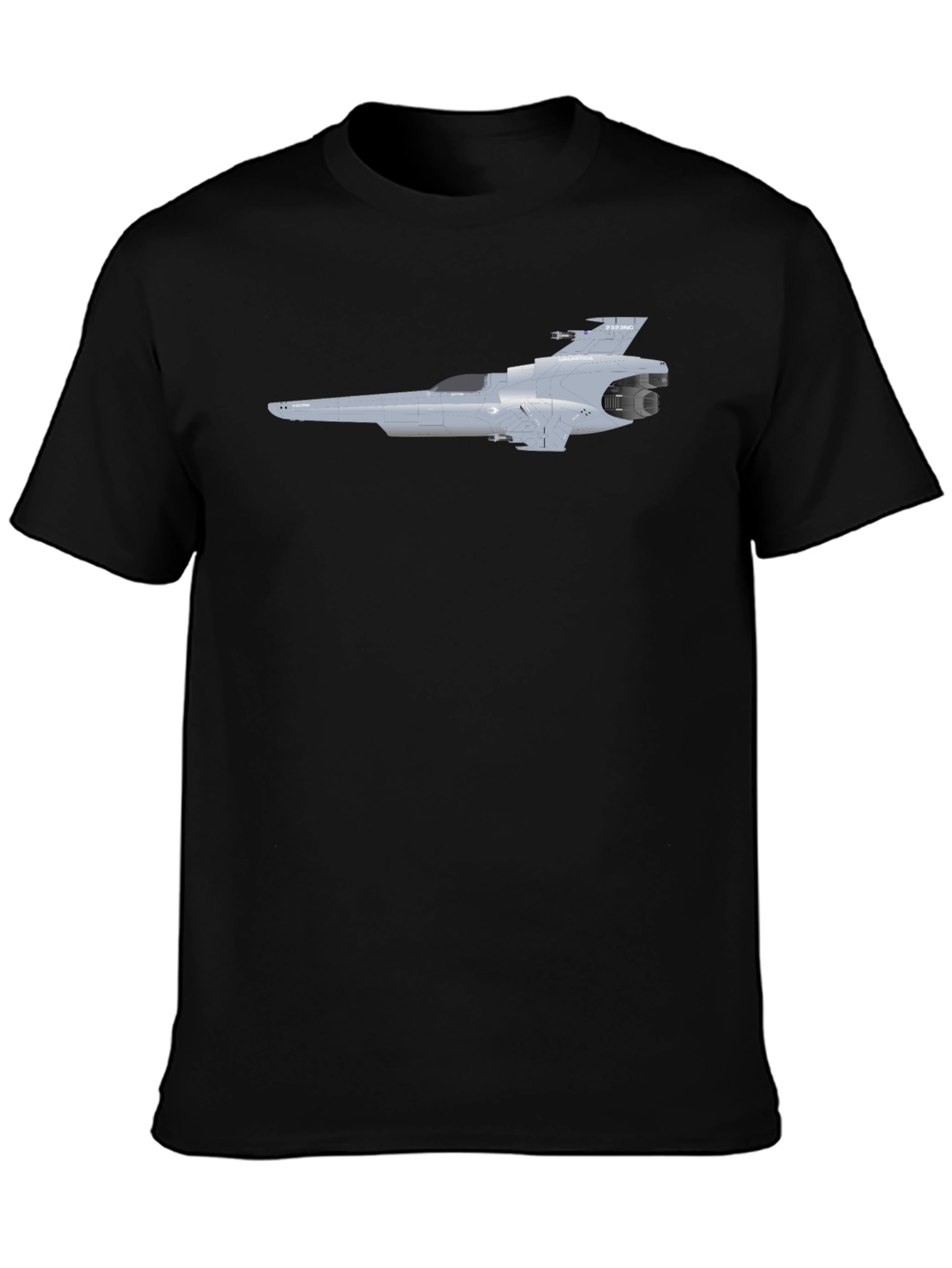 Sci-Fi Spaceship Graphic Tee - Black Cotton T-Shirt