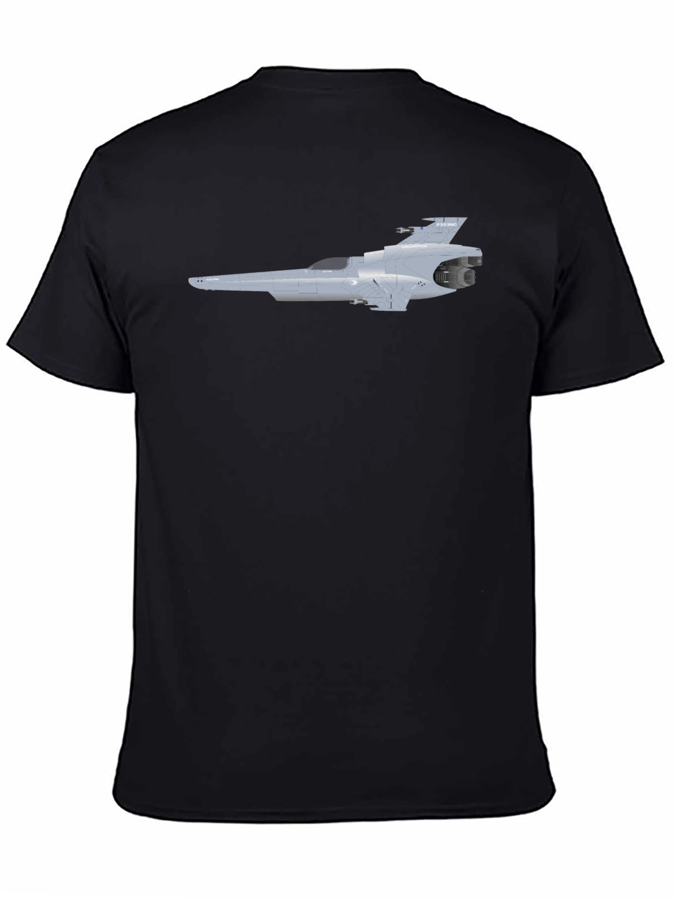 Sci-Fi Spaceship Graphic Tee - Black Cotton T-Shirt